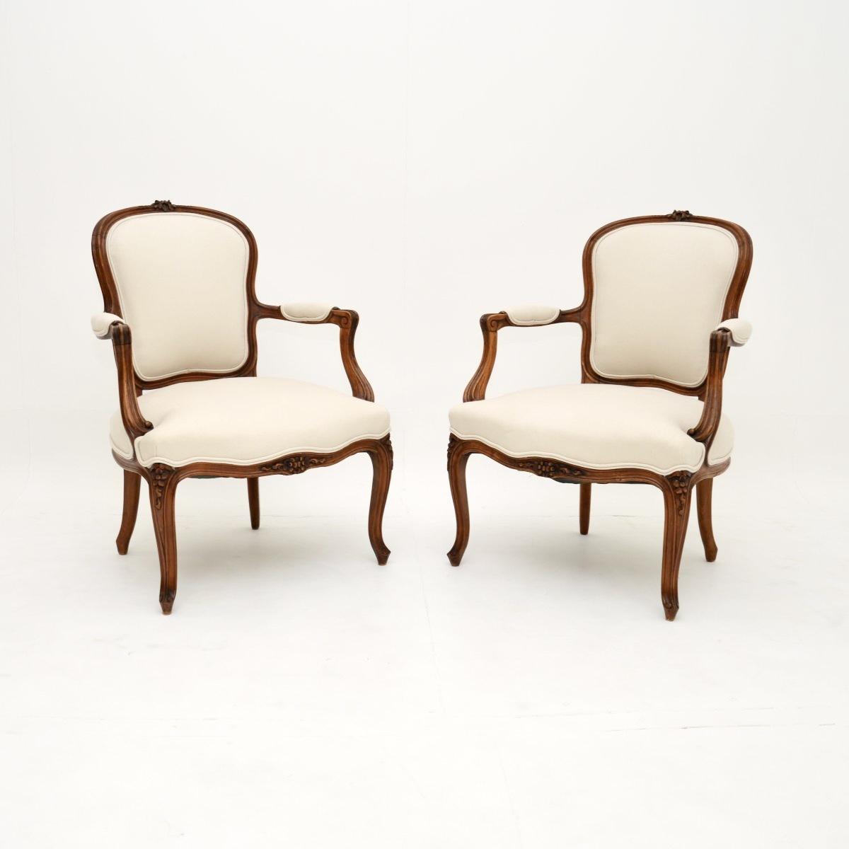 Pair of Antique French Walnut Salon Armchairs (1 of 9) Pair of Antique French Walnut Salon Armchairs (1 of 9)