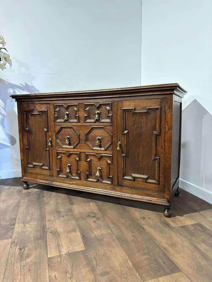 1920s 17th Century Style Oak Geometric Sideboard (1 of 20)