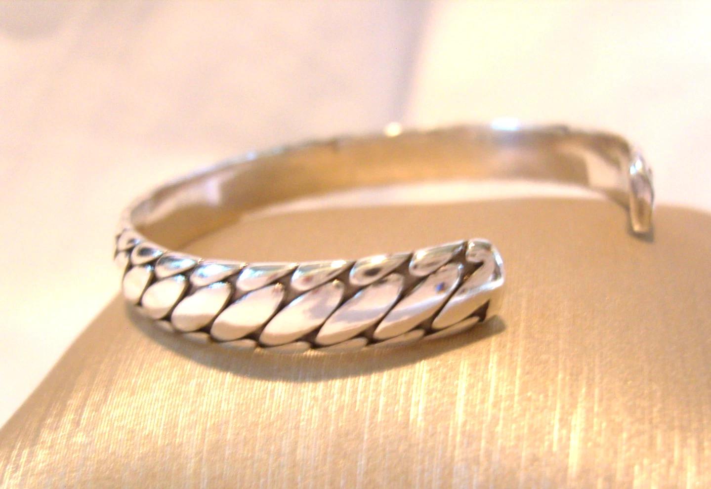 Sterling Silver Bangle Vintage 1970s Armadillo Link Chunky Bracelet 20.2 Grams (1 of 8)