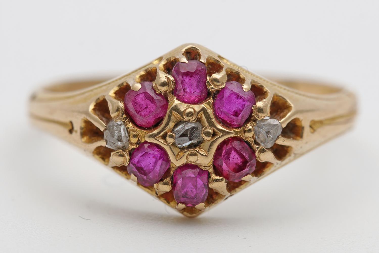 Early 20th Century Gold Dress Ring with Diamonds & Rubies (1 of 3)
