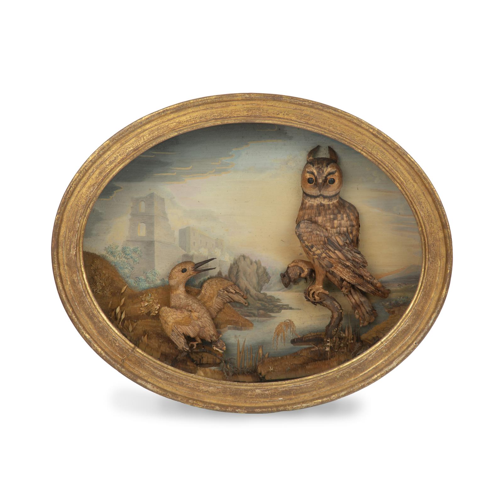 Exceptional Straw Work Diorama of Owl & Kingfisher, Almost Certainly by “Miss Gregg(e)” + Part of the Collection in the Leverian Museum (1 of 6)