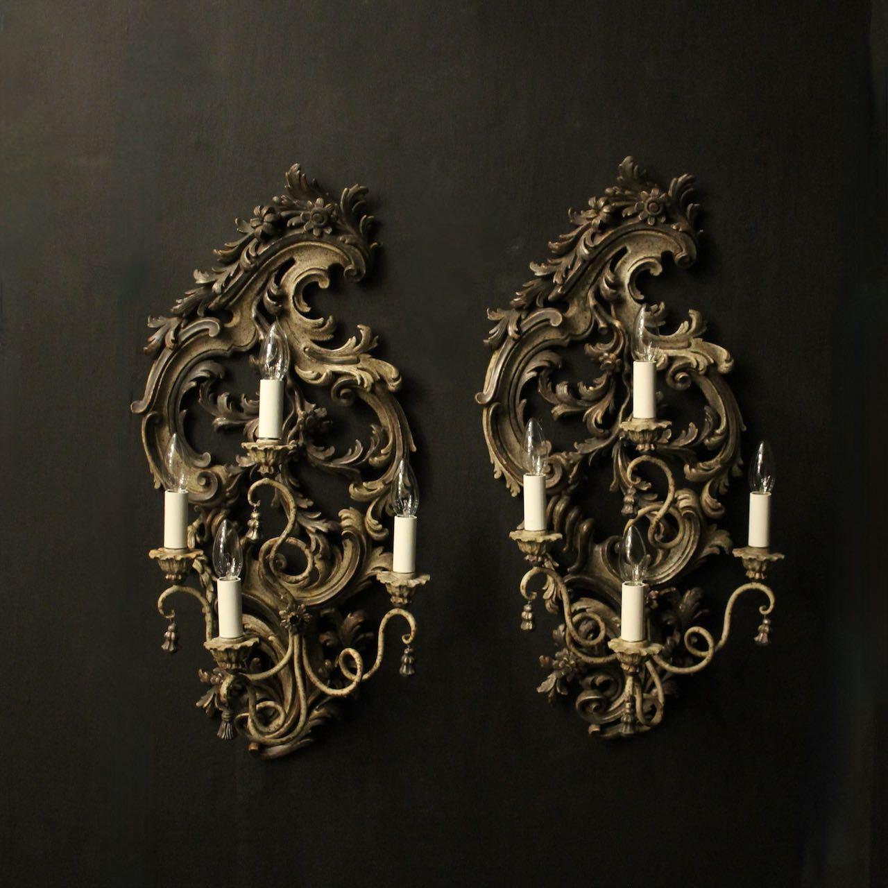 Florentine Silver Giltwood 4 Arm Antique Wall Lights (1 of 10)