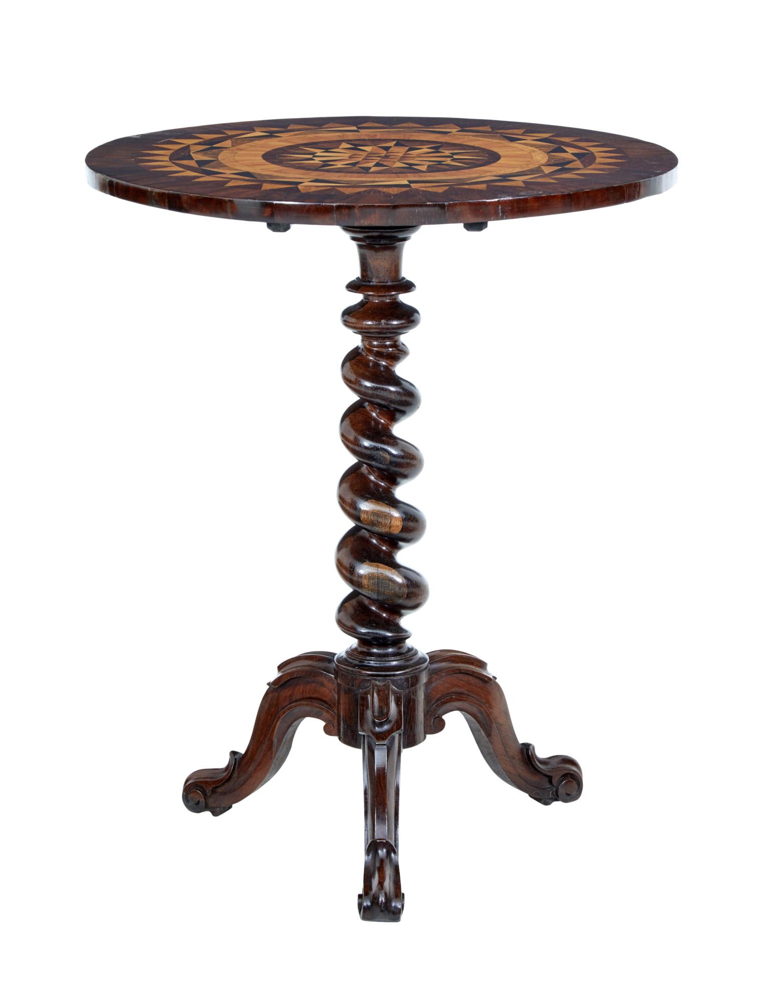 Early Victorian 19th Century Walnut Inlaid Tilt Top Occasional Table (1 of 8)
