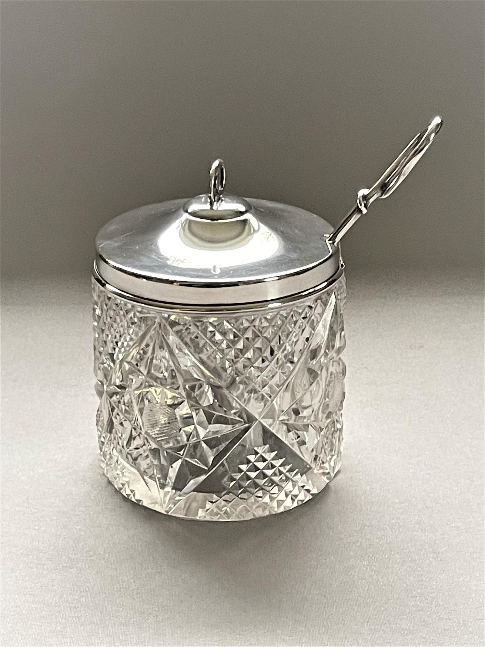 Edwardian Silver Mounted Cut Glass Preserve Jar & Spoon (1 of 5) Edwardian Silver Mounted Cut Glass Preserve Jar & Spoon (1 of 5)