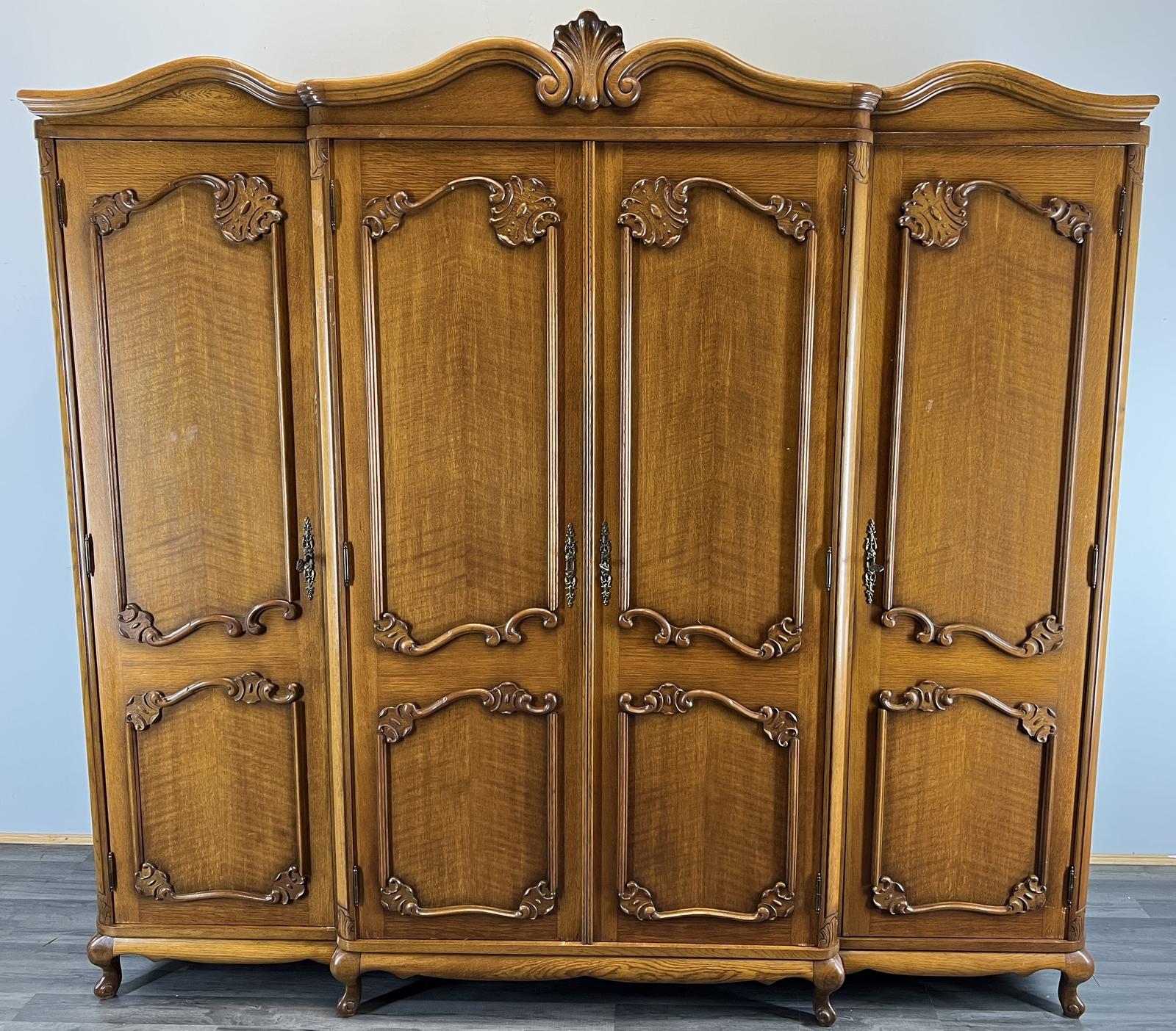 Wardrobe Vintage French 4 Door Armoire Carved Detail (1 of 10)