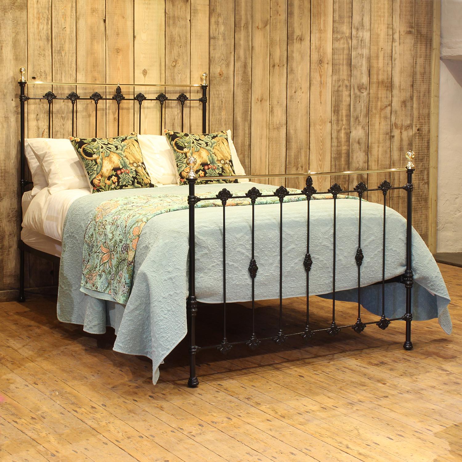 Double Antique Cast Iron & Brass Bed in Black with Base (1 of 9)