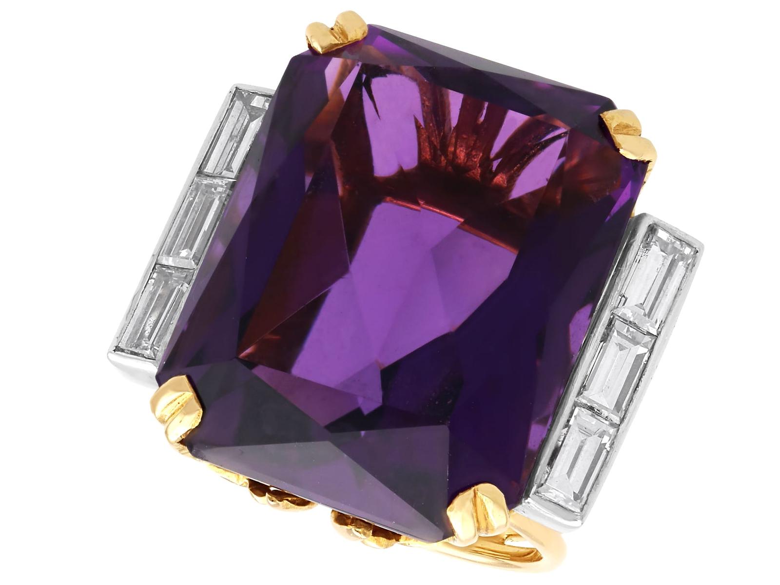 Vintage 39.50ct Amethyst & 1.32ct Diamond, 18ct Yellow Gold Dress Ring c.1970 (1 of 11)