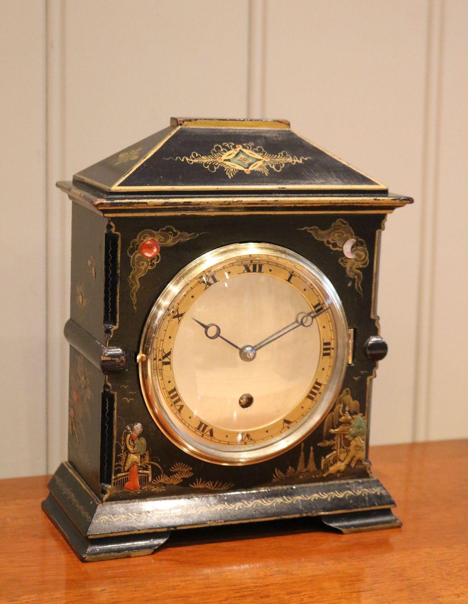 Black Chinioiserie Mantel Clock (1 of 11) Black Chinioiserie Mantel Clock (1 of 11)