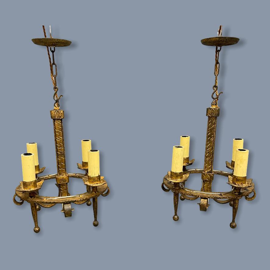 Pair of Gilt Metal Ceiling Pendant Lights (1 of 7)