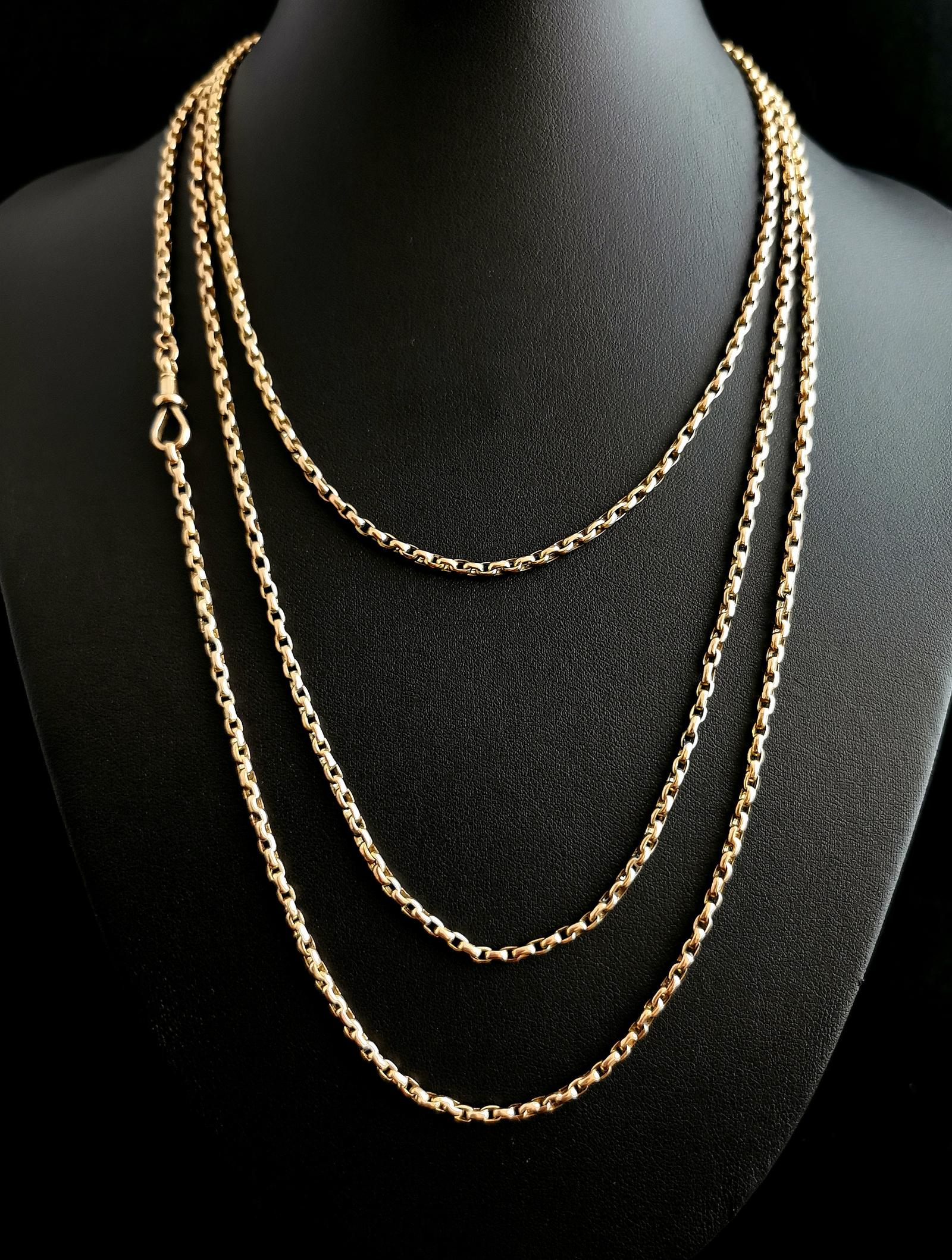 Antique 9ct Gold Longuard Chain Necklace, Edwardian Muff Chain (1 of 15) Antique 9ct Gold Longuard Chain Necklace, Edwardian Muff Chain (1 of 15)