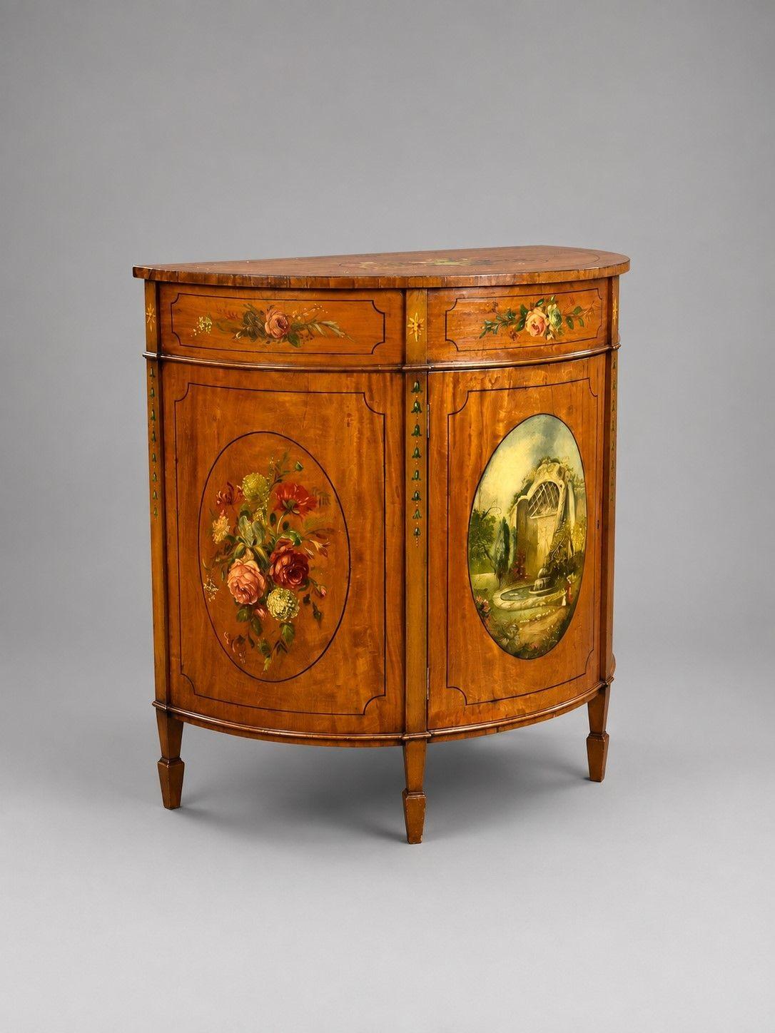 Edwardian Painted Satinwood Demi-lune Cabinet (1 of 6) Edwardian Painted Satinwood Demi-lune Cabinet (1 of 6)