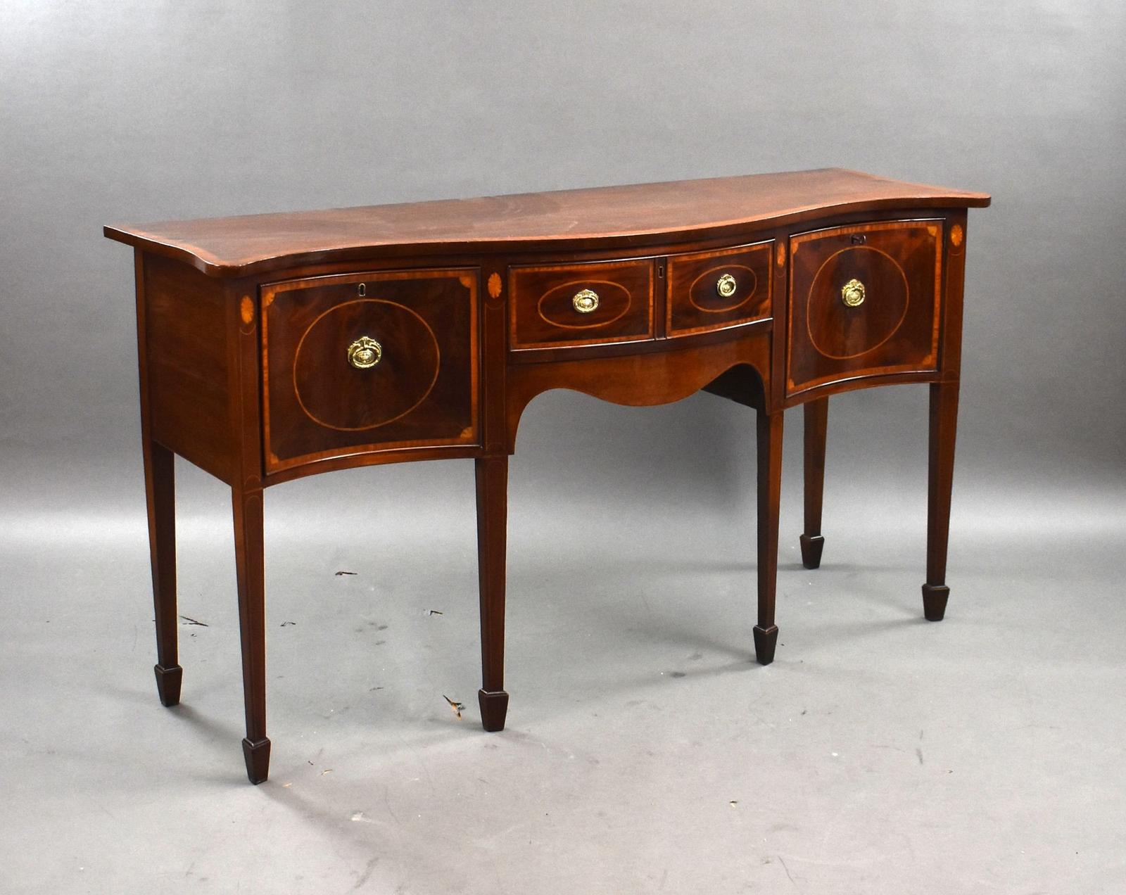 Antique Mahogany Inlaid Serpentine Sideboard (1 of 8)
