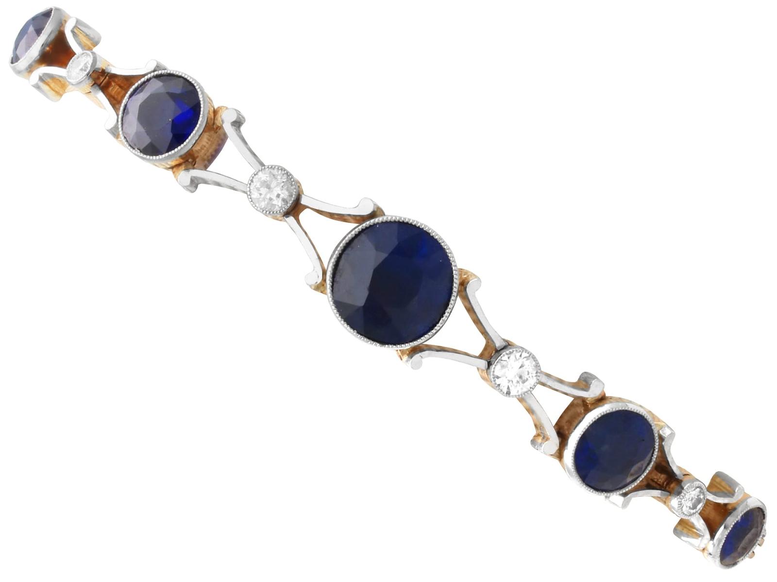 Antique 4.48ct Sapphire & 0.23ct Diamond, 9k Rose Gold Bracelet c.1910 (1 of 16)