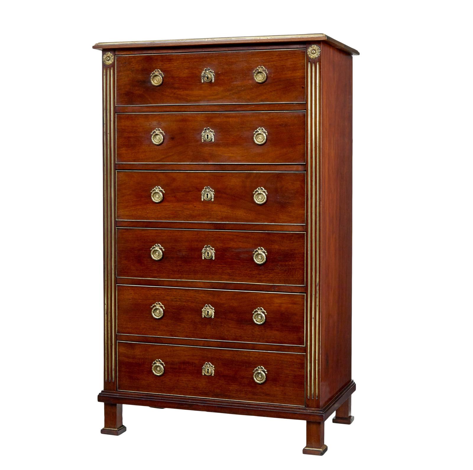 19th Century Mahogany & Brass Tall Chest of Drawers (1 of 10)