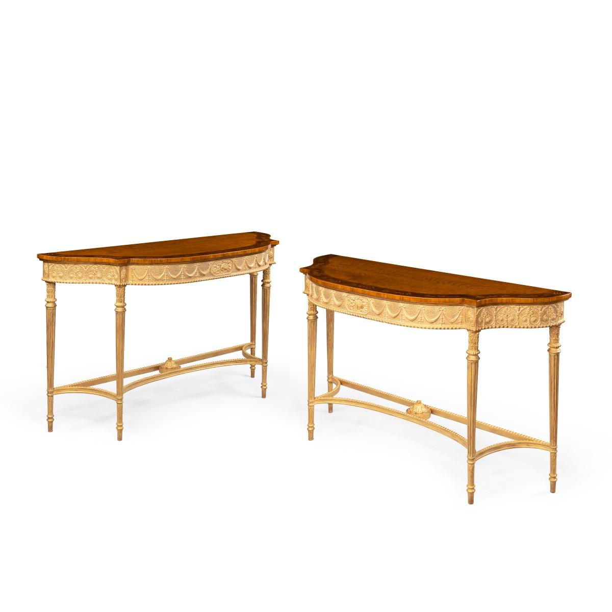 Pair of Victorian Hepplewhite Style Satinwood Console Tables (1 of 1)