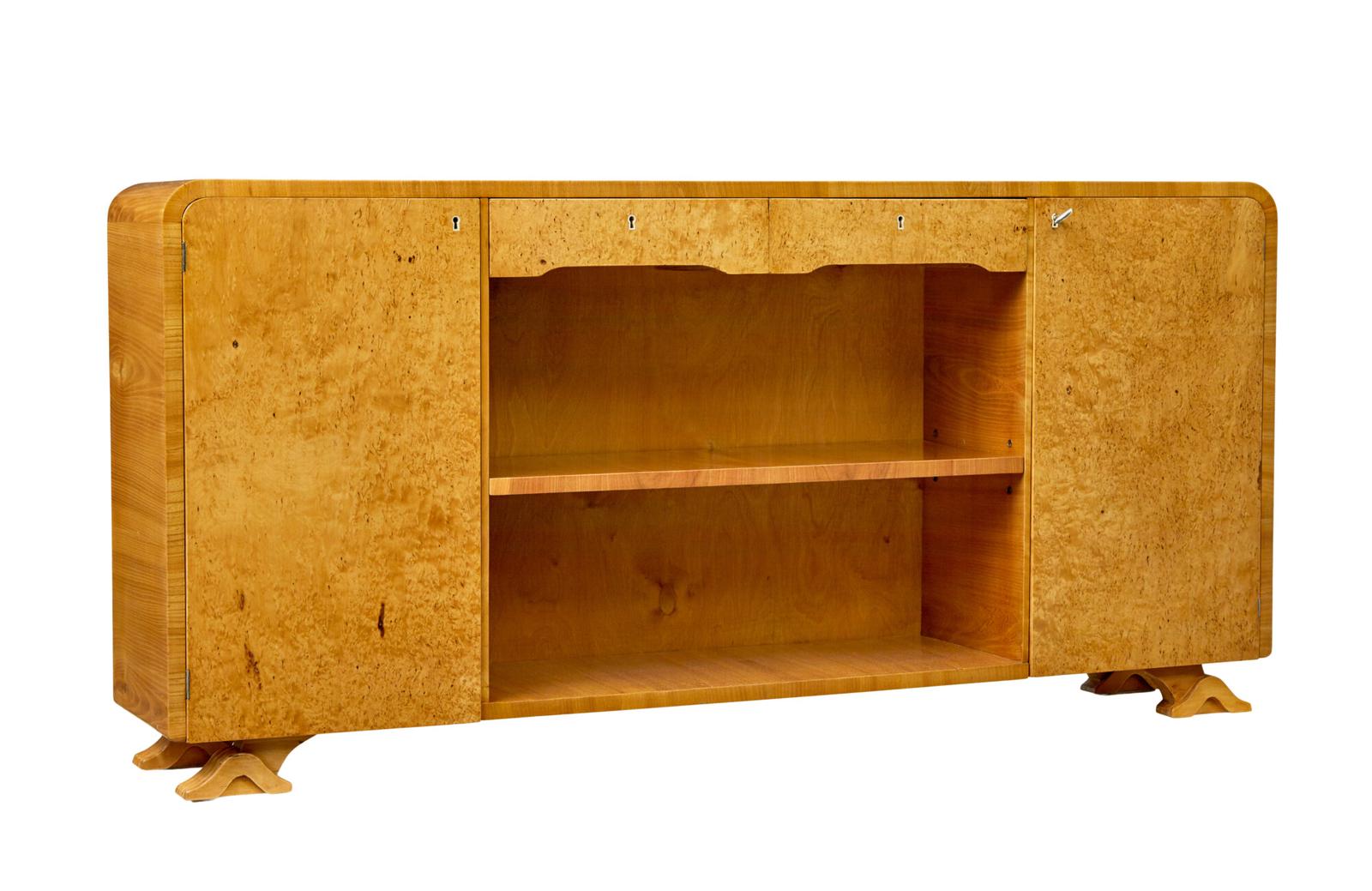 Scandinavian Burr Elm Art Deco Low Open Bookcase (1 of 9) Scandinavian Burr Elm Art Deco Low Open Bookcase (1 of 9)