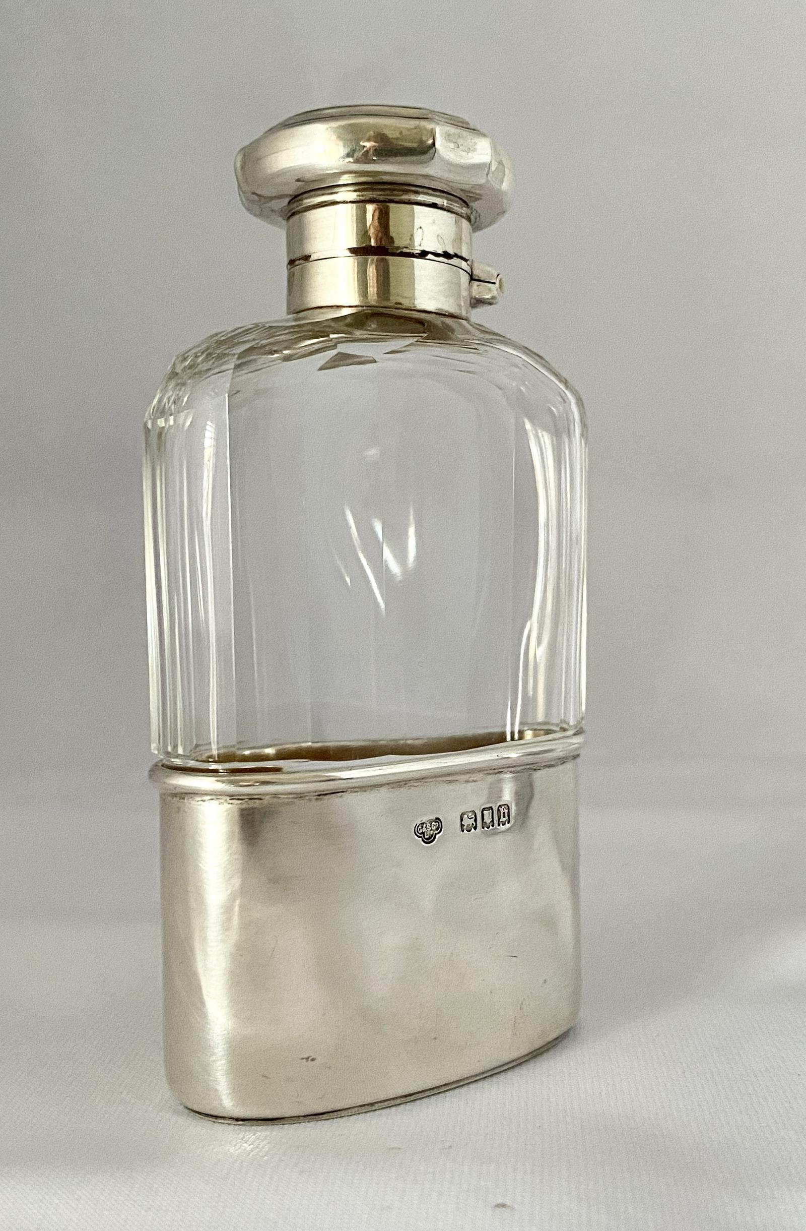 Smart Silver Mounted Hip Spirit Flask - London 1917 (1 of 11)
