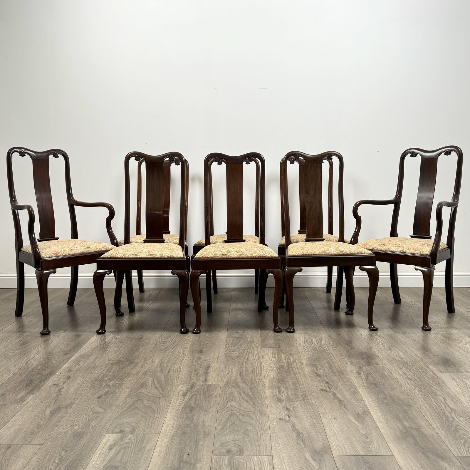Antique 20th Century Set of 8 Queen Anne Style Dining Chairs in Walnut (1 of 9)