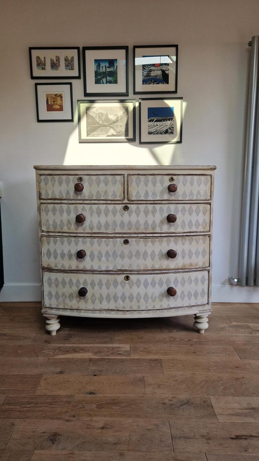 Victorian Harlequin Painted Bow Fronted Chest of Drawers (1 of 6)