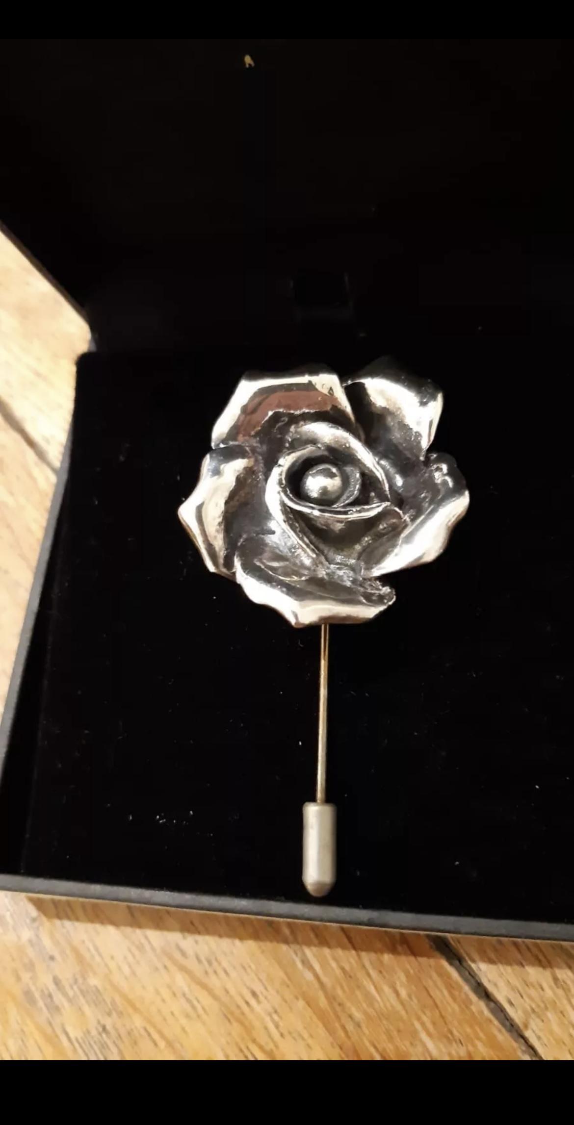 Solid Silver Rose Brooch (1 of 5)