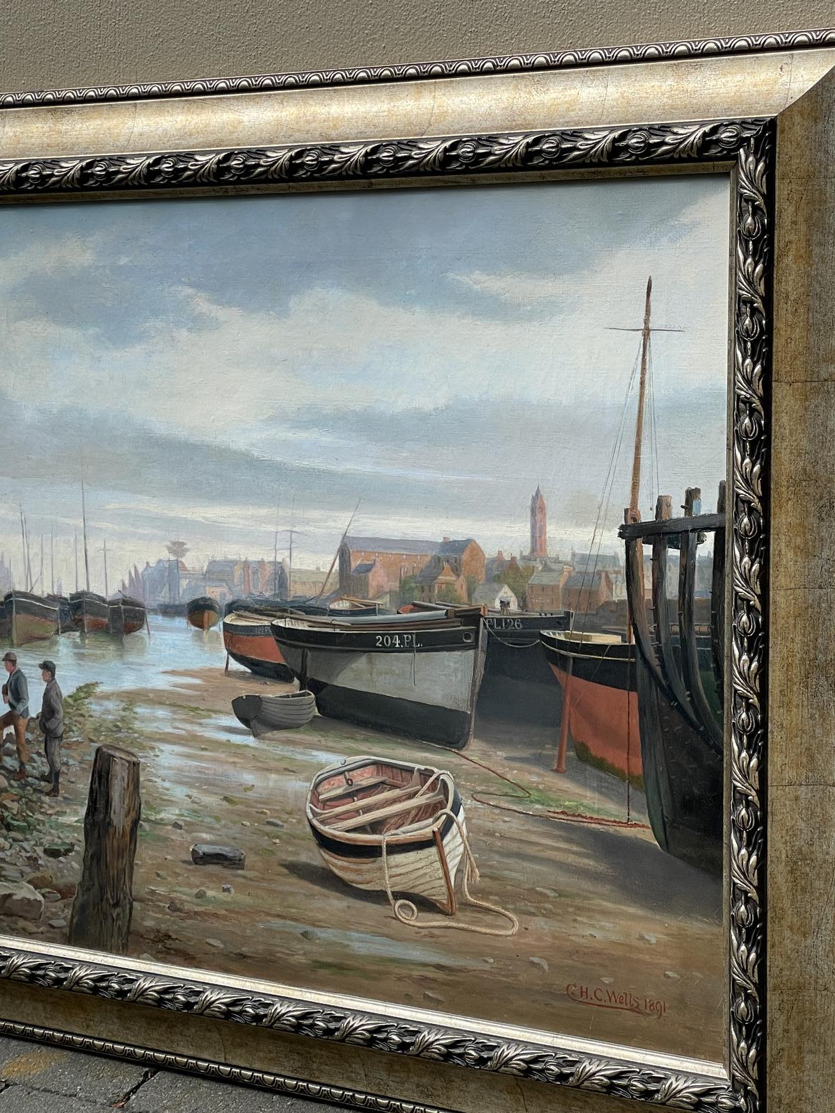 Oil Painting, Peel Harbour, Isle of Man, Charles Wells  1843-1902 (1 of 8)