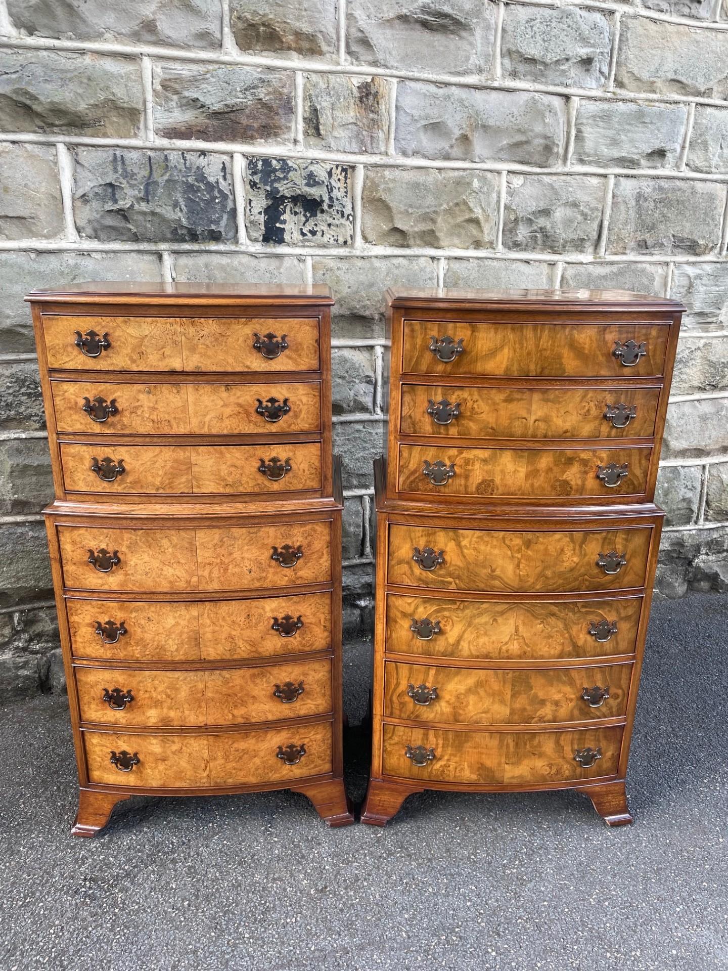Pair Antique Slim Burr Walnut Chest On Chests Tallboy (1 of 10)