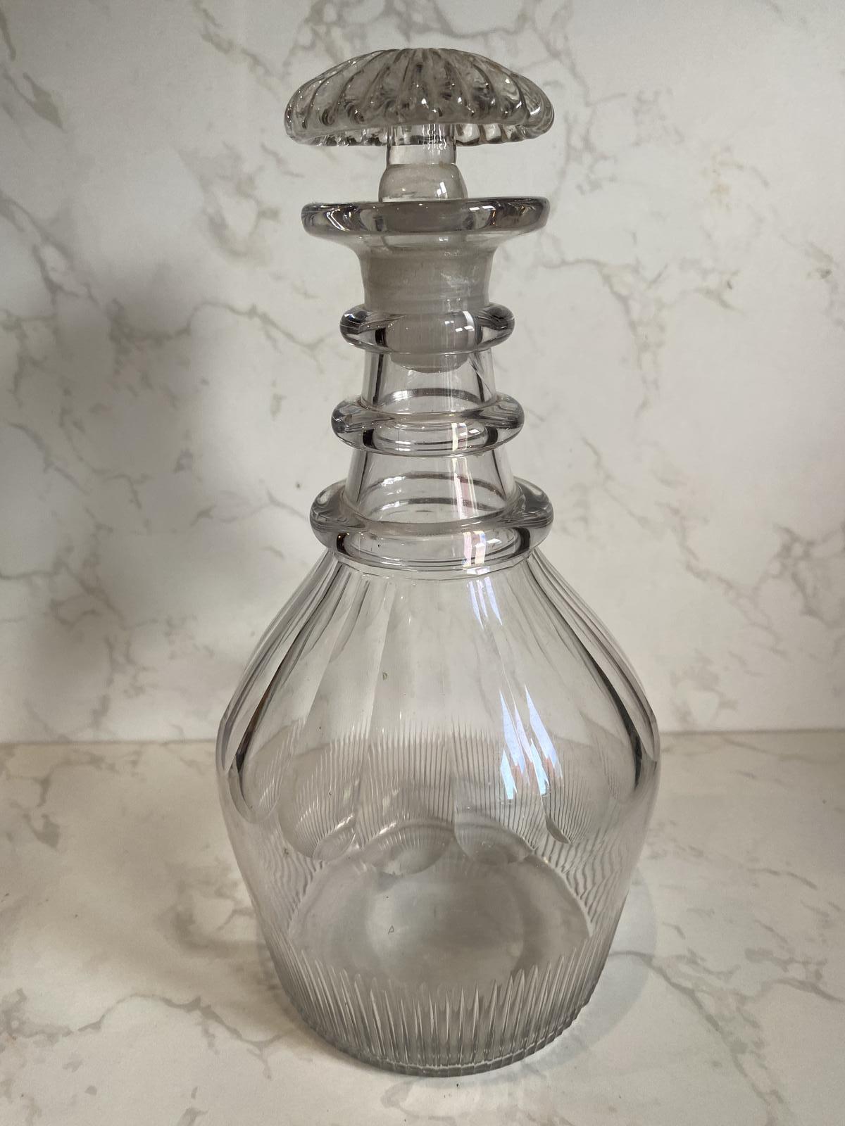 Antique Georgian / Regency Glass Decanter 3 Ring Prussian Shape Ribbed Mushroom Stopper c.1820 (1 of 7) Antique Georgian / Regency Glass Decanter 3 Ring Prussian Shape Ribbed Mushroom Stopper c.1820 (1 of 7)