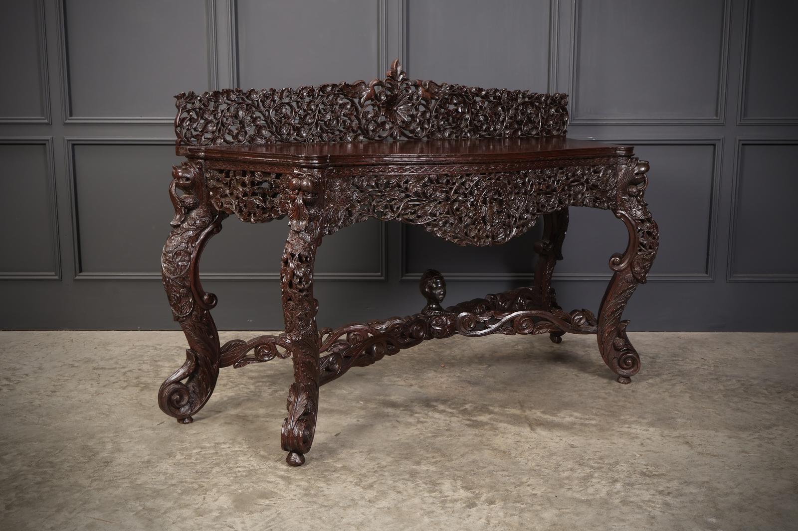 Burmese Carved Padauk Wood Console Table (1 of 14)