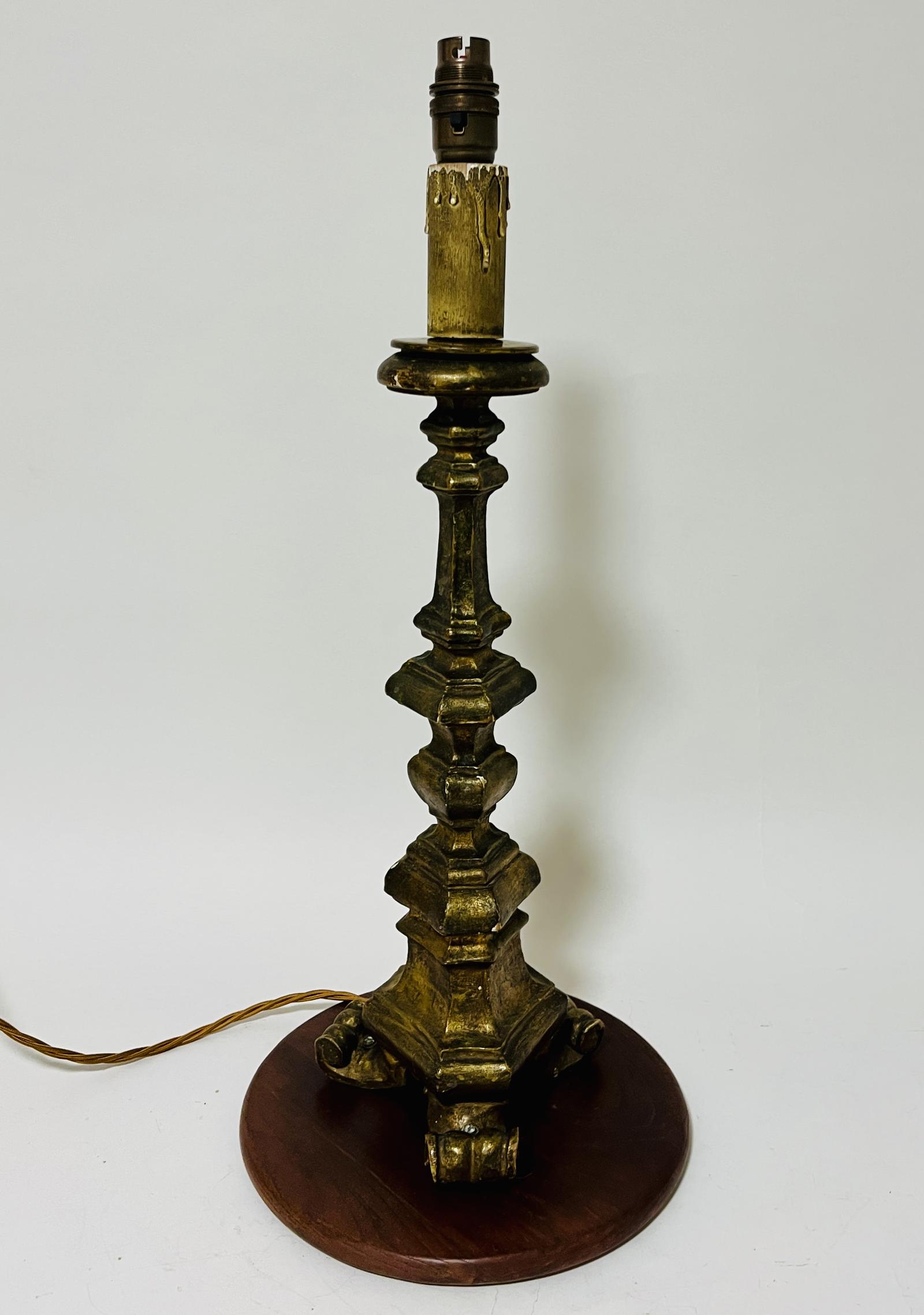 Antique Giltwood Pricket Candlestick Table Lamp (1 of 11)