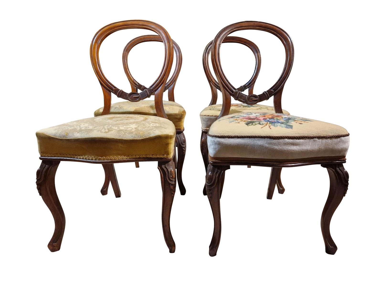 Set of Four Victorian Walnut Balloon Back Chairs (1 of 8)