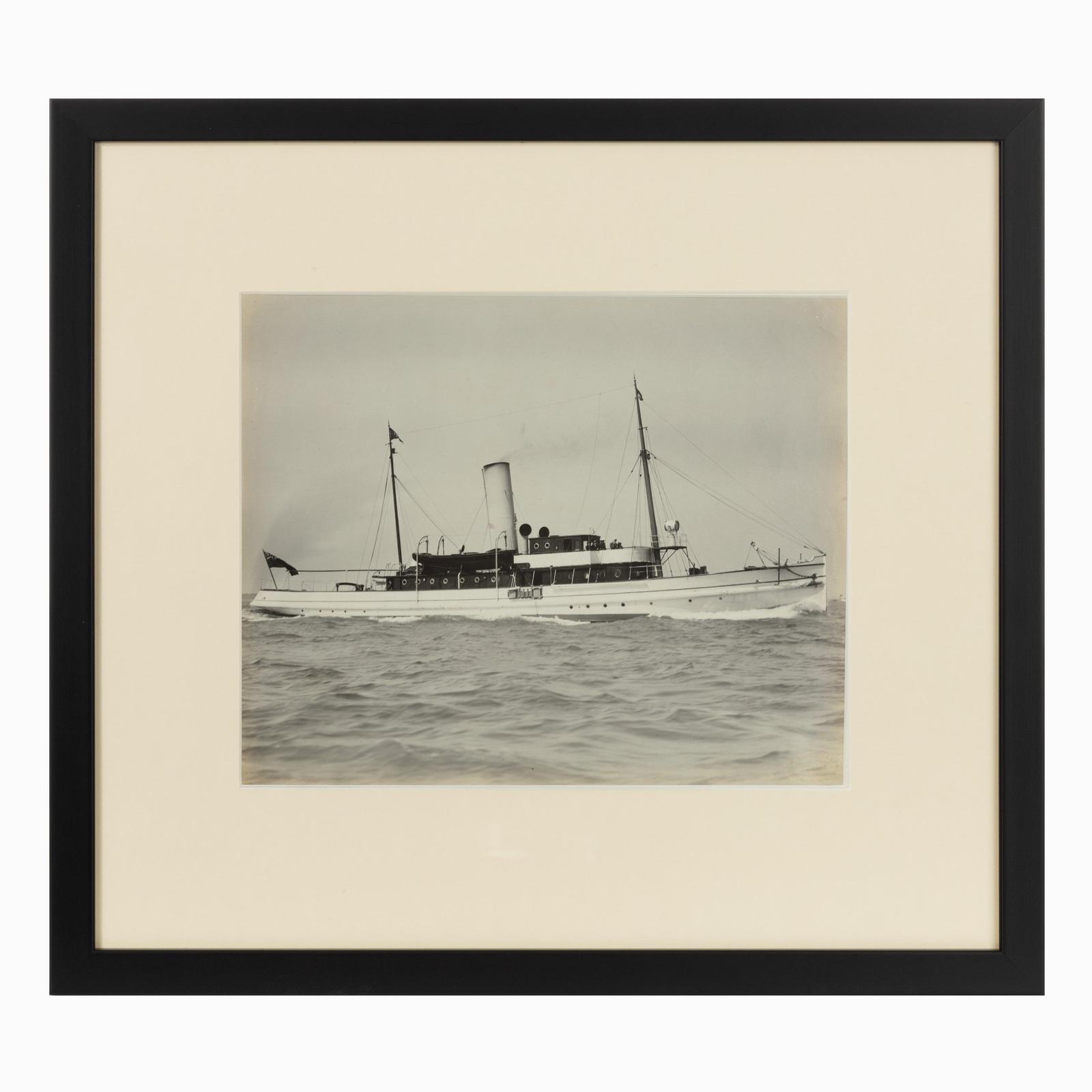 Early Silver Gelatin Photographic Print the Steam Yacht Cressida at Anchor in the Solent (1 of 3)