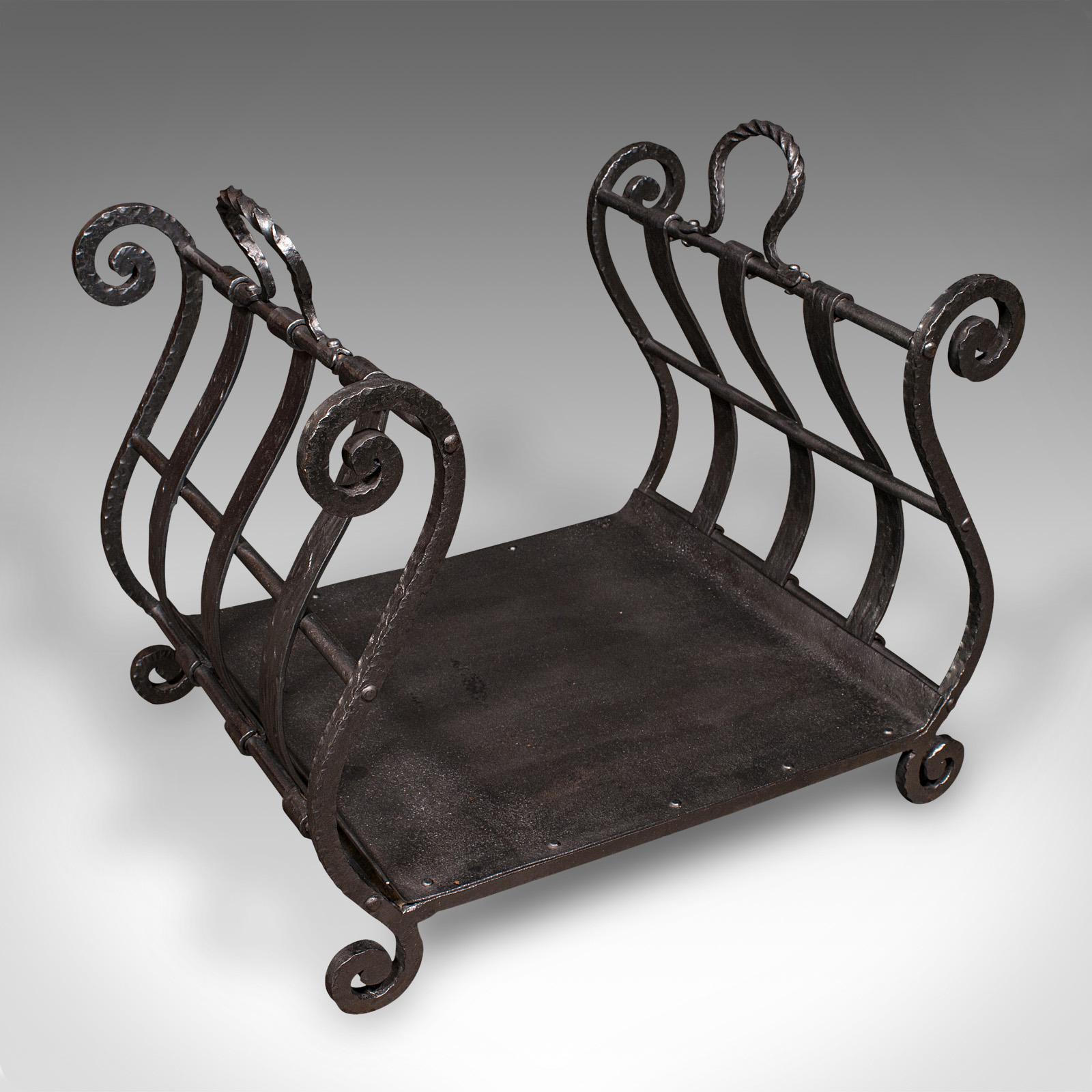 Antique Log Layer, English, Wrought Iron Fireside Fuel Keeper - Victorian c.1850 (1 of 10)