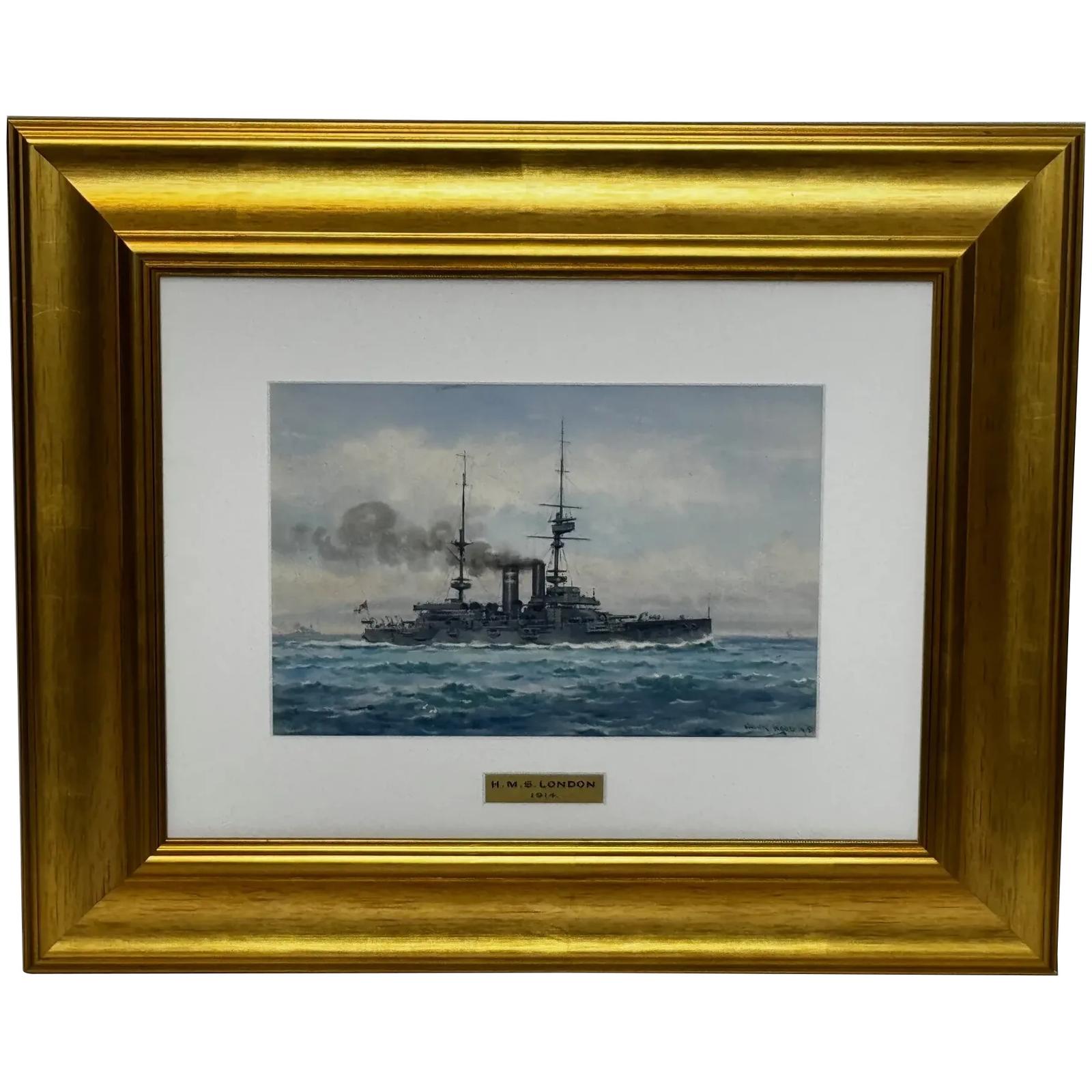 Marine Watercolour HMS London 1914 Escorting British Expedition Force By Frank Watson Wood (1 of 41)