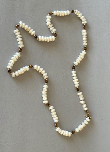 9ct Gold Freshwater Pearl and Tiger's Eye Necklace (1 of 5)