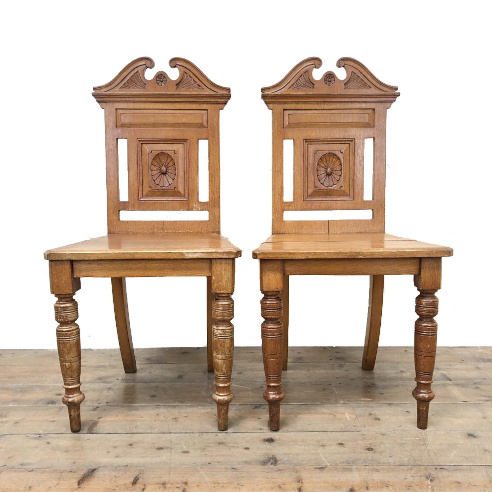 Pair of Antique Carved Oak Hall Chairs (1 of 6)