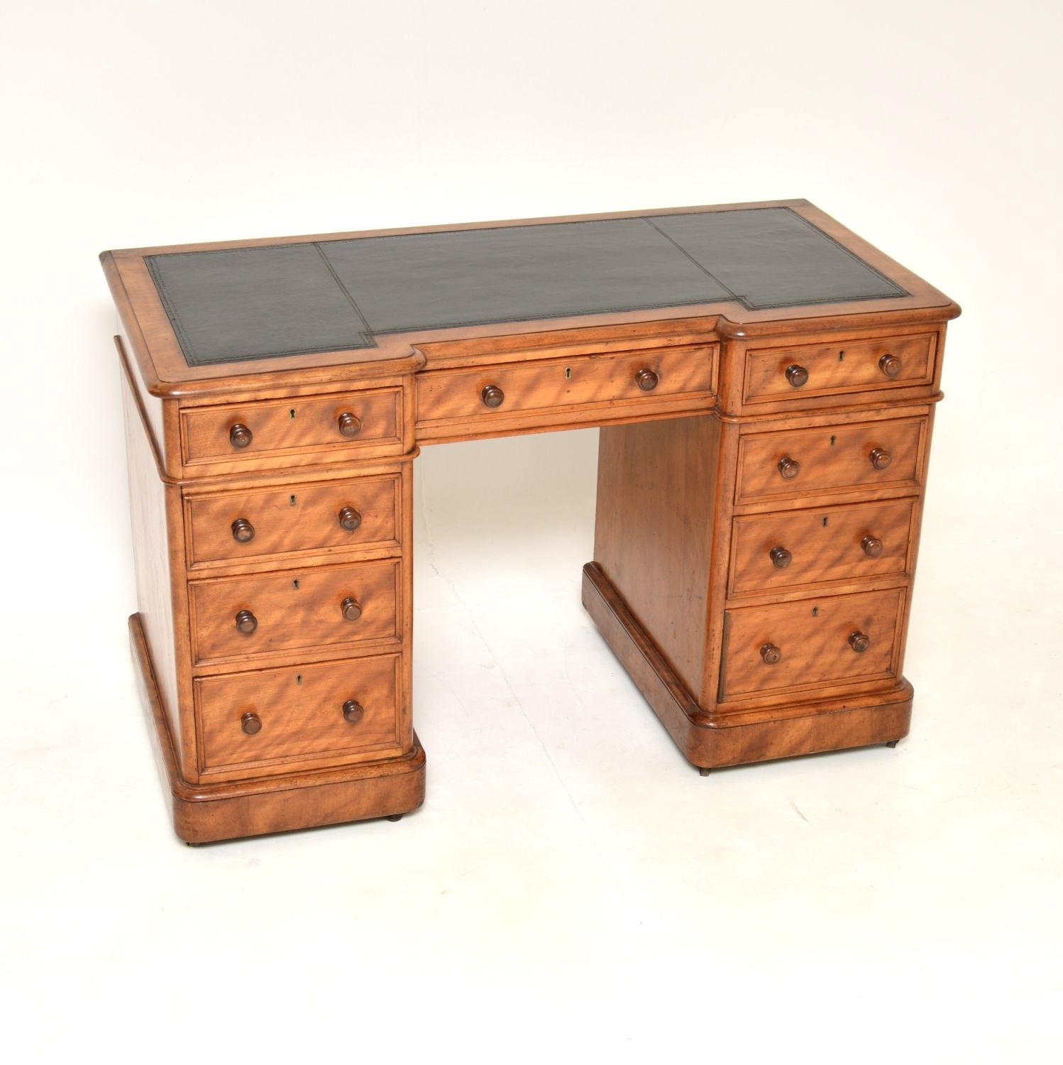 Antique Victorian Satinwood Leather Top Pedestal Desk (1 of 10) Antique Victorian Satinwood Leather Top Pedestal Desk (1 of 10)