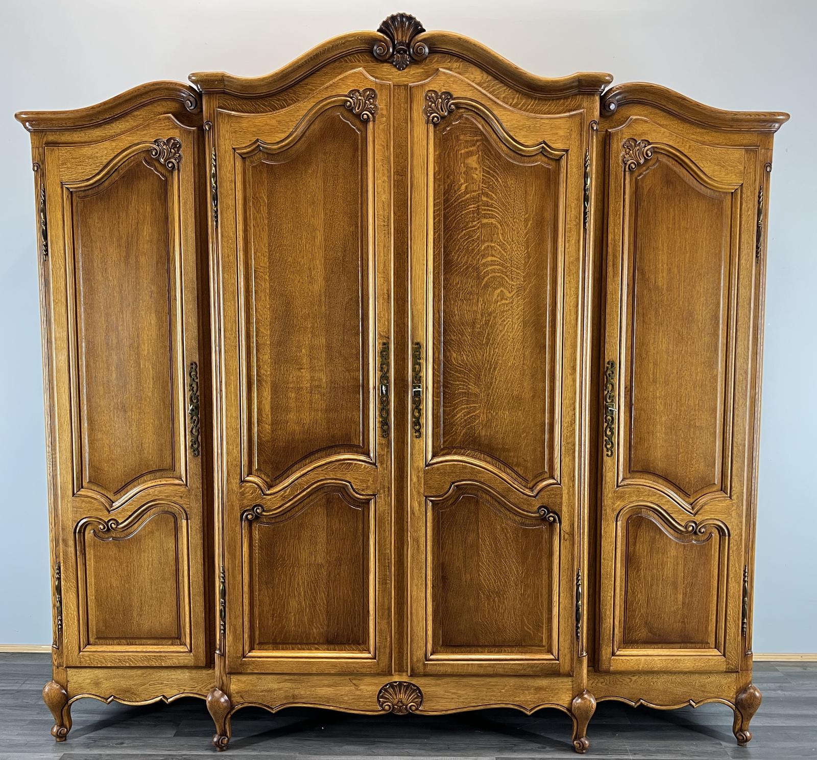 Wardrobe French Vintage Oak 4 Door Armoire Retro Closet (1 of 10)