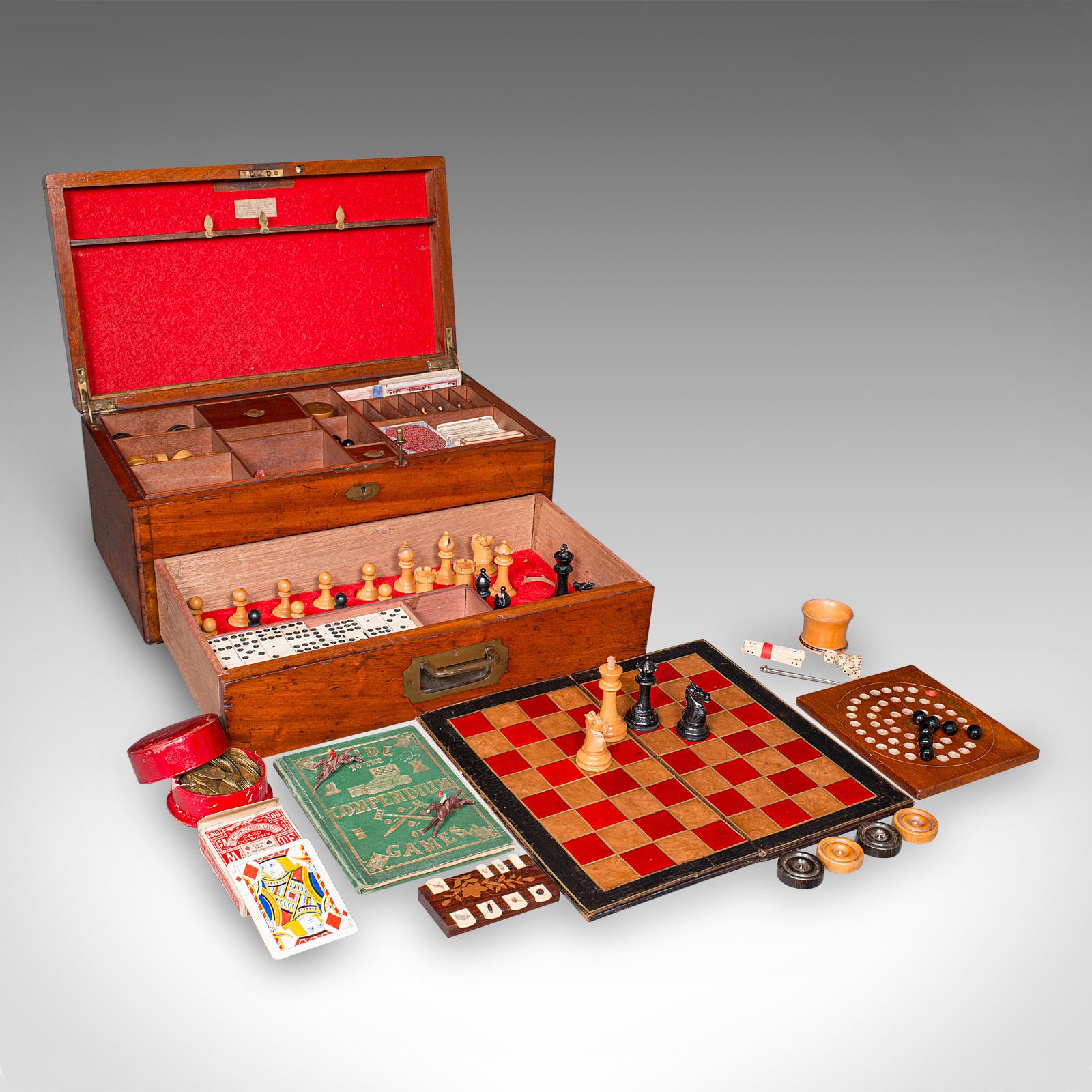 Antique Parlour Games Compendium, English, Gaming Box, Chess, Cards, Victorian (1 of 12)