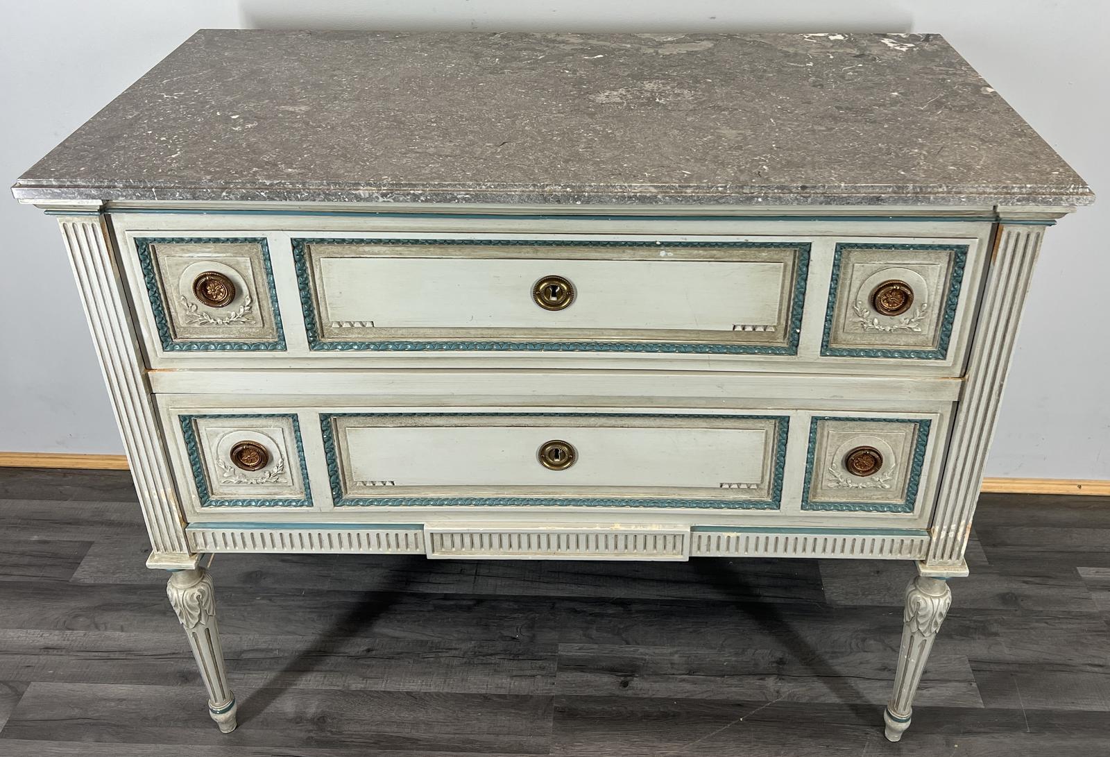 Cabinet Vintage French Marble Top Carved with Drawers Sideboard (1 of 15)