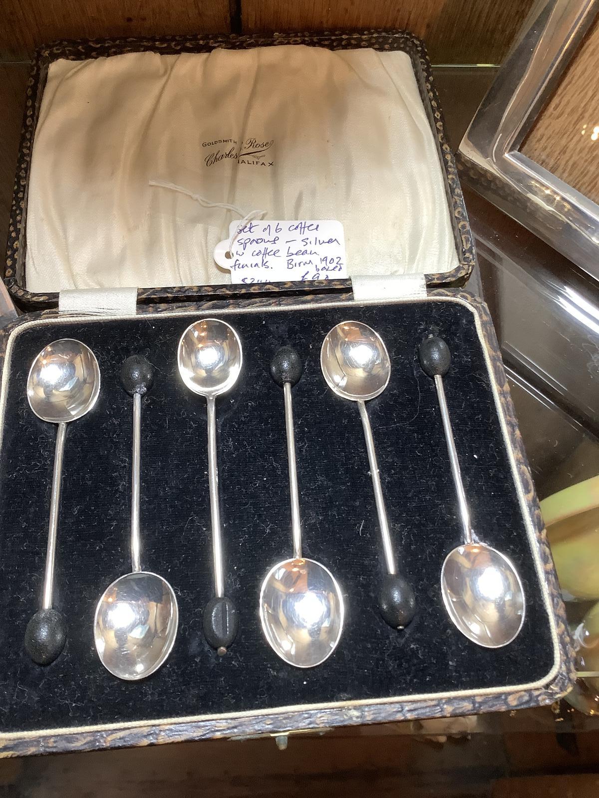Set of 6 Silver Coffee Spoons with Coffee Bean Finials (1 of 3)