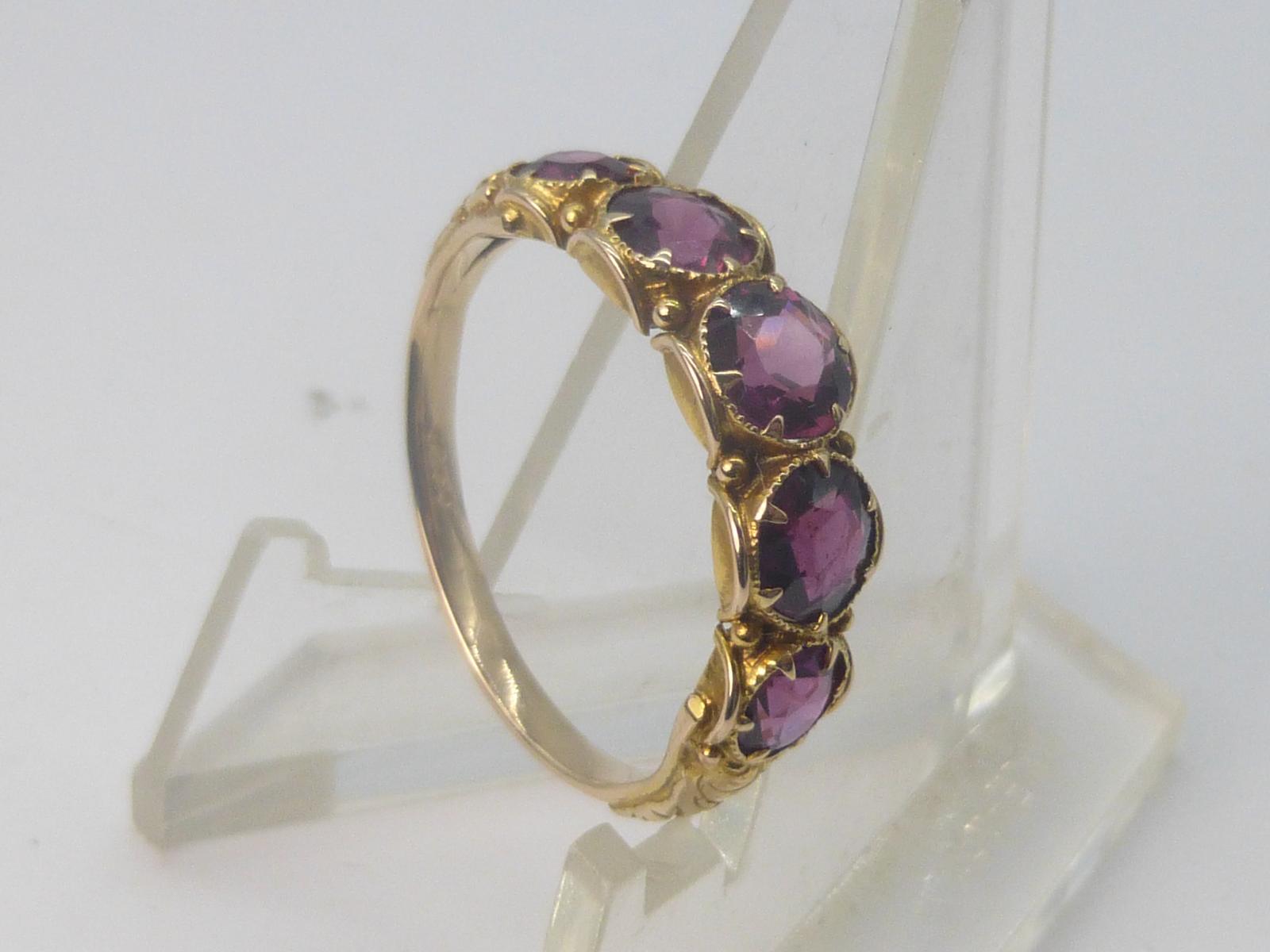 Victorian 18ct Gold and Garnet 5 Stone Ring (1 of 6)