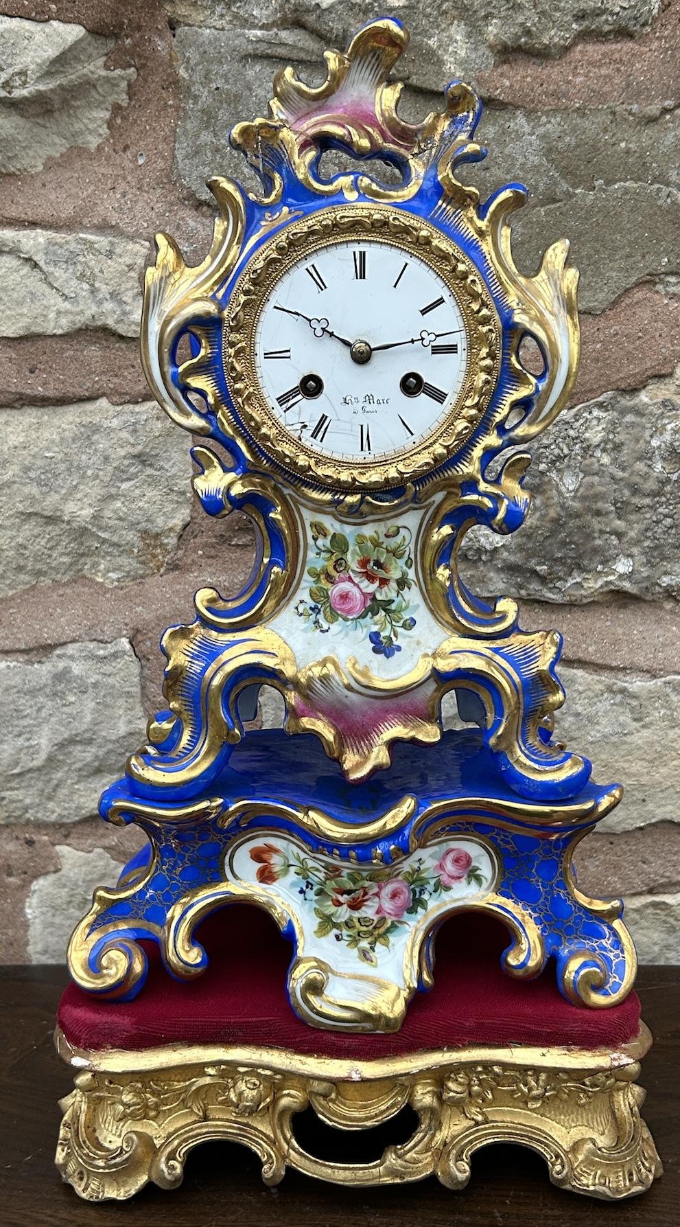 Fabulous French Hand Painted Porcelain Mantel Clock - Ca 1840 (1 of 15)