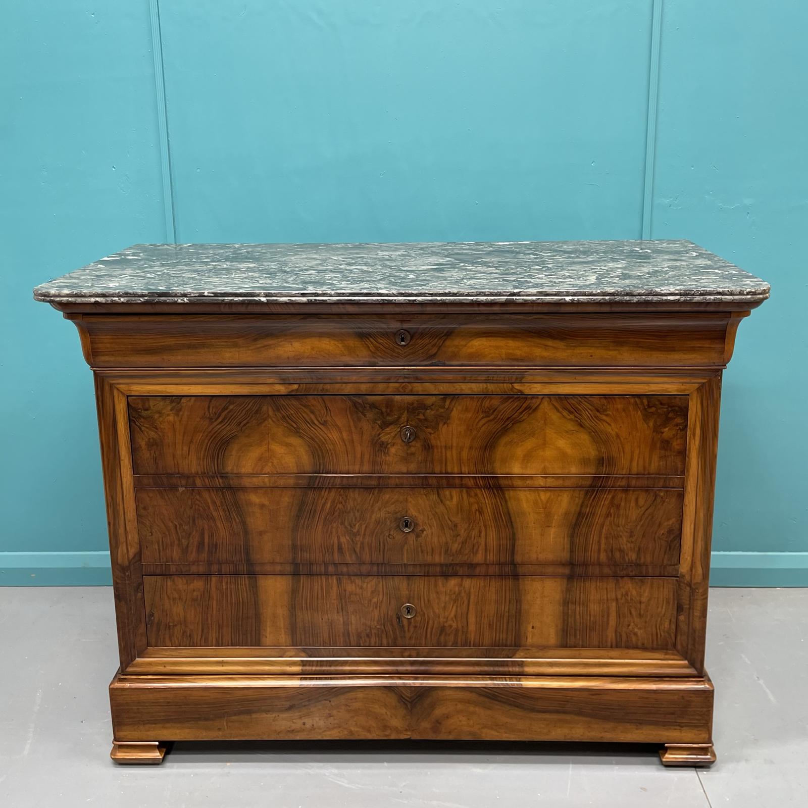 French Figured Walnut Marble Top Commode (1 of 12) French Figured Walnut Marble Top Commode (1 of 12)
