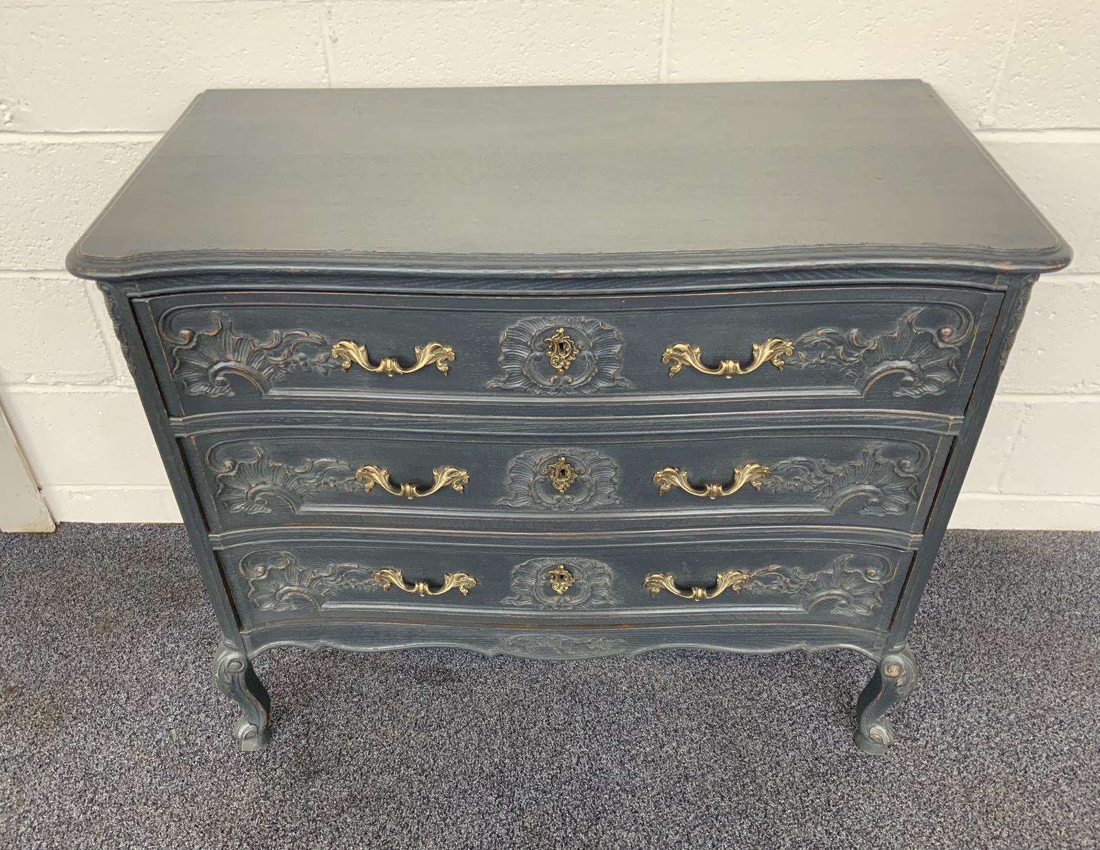 Painted Carved Oak French Chest of Drawers (1 of 10)