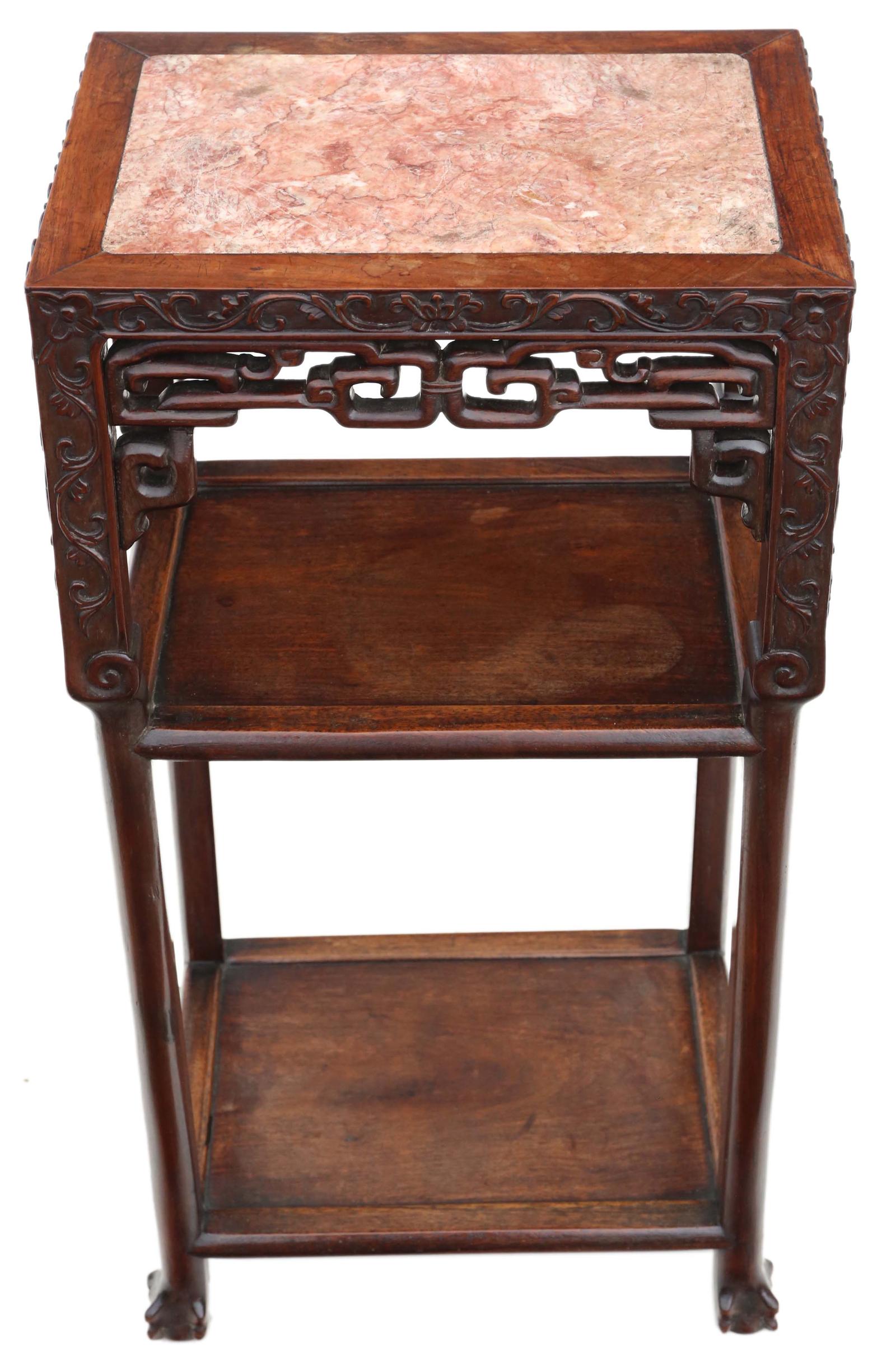 19th Century Chinese Hardwood & Marble Vase Lamp Side Bedside Table (1 of 10)