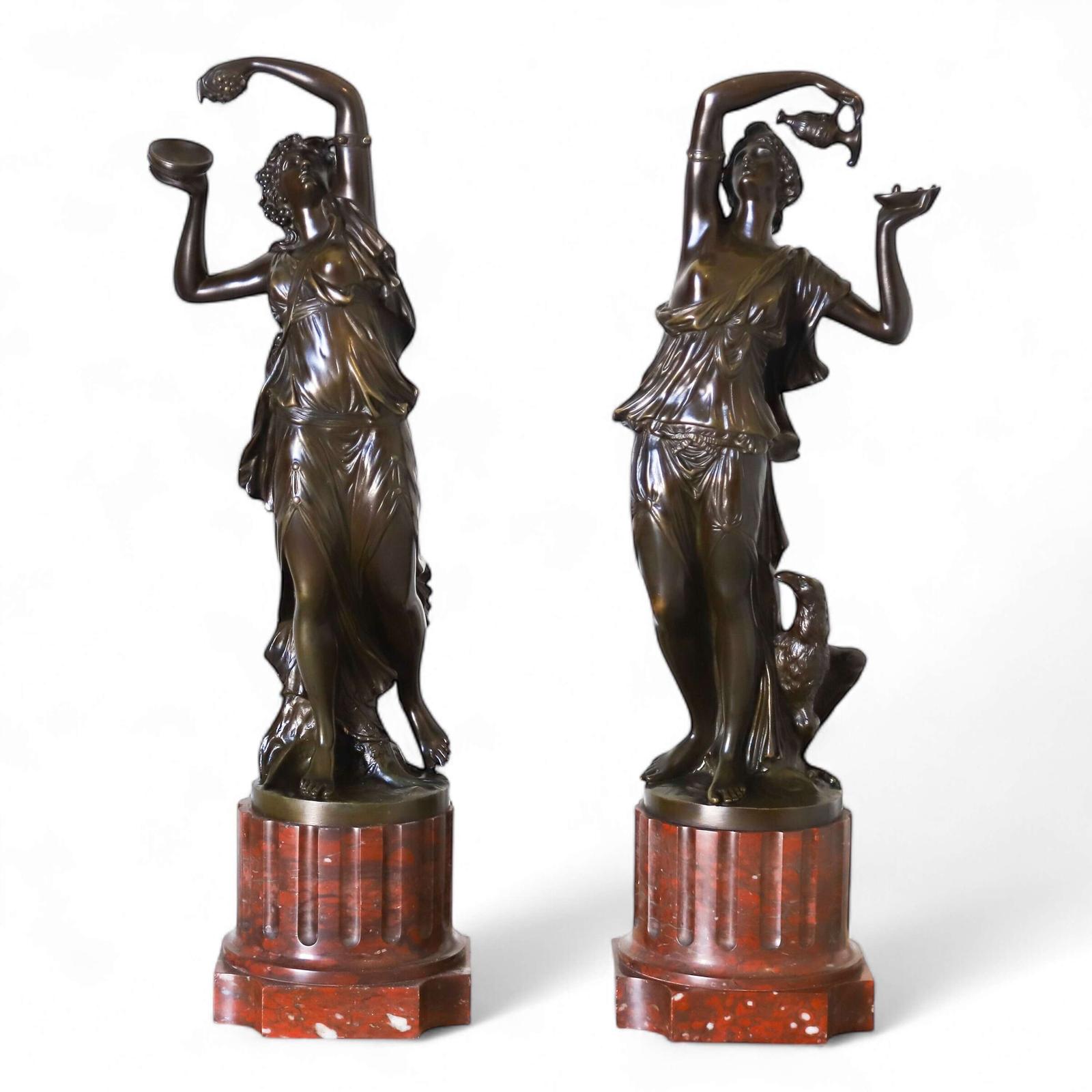 Pair of 19th Century French Bronze Classical Figures attributed to Clodion on Marble Bases (1 of 13)
