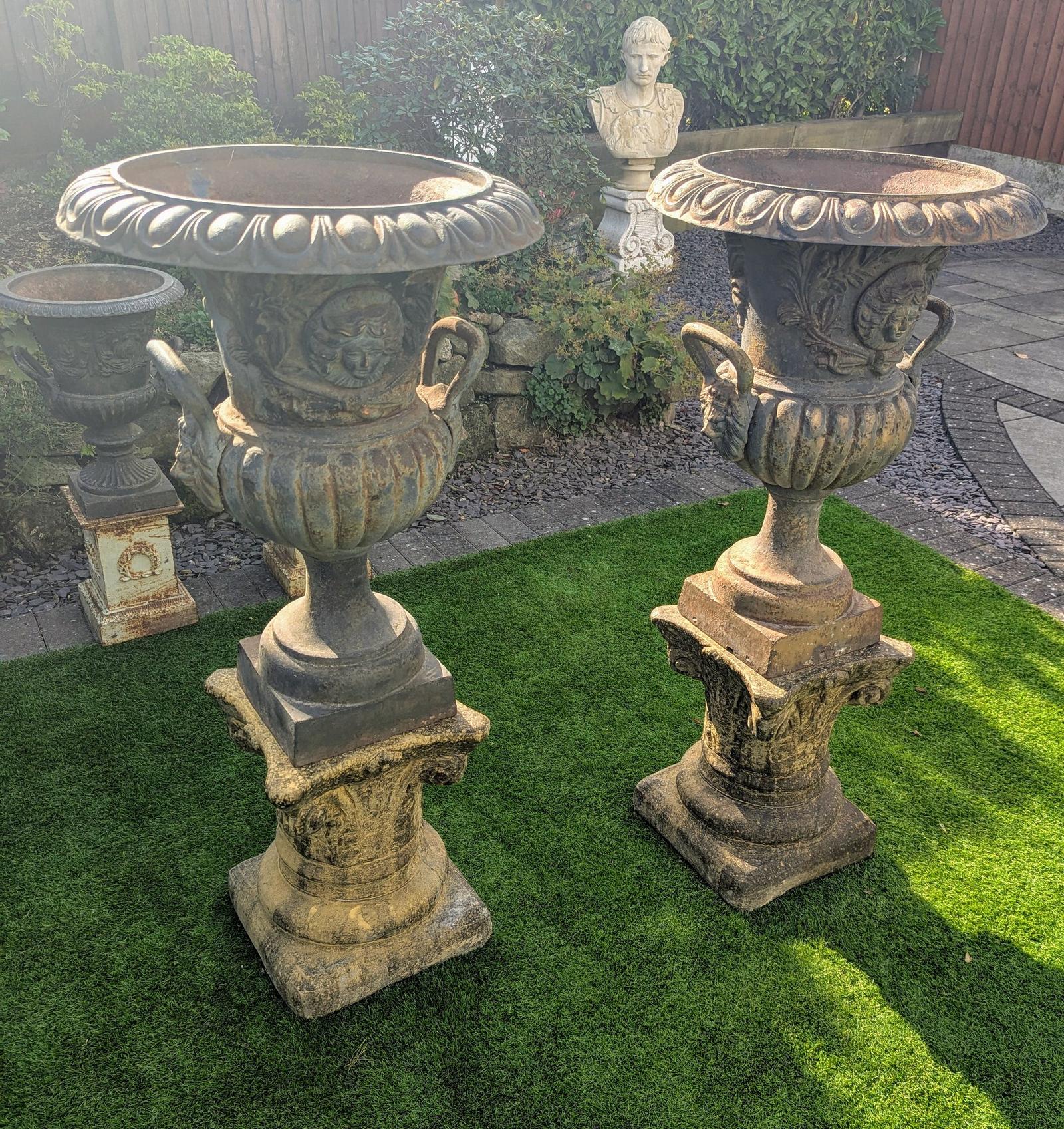 Pair of Huge 19th Century Cast Iron Campana Urns Lion Handles (1 of 4) Pair of Huge 19th Century Cast Iron Campana Urns Lion Handles (1 of 4)