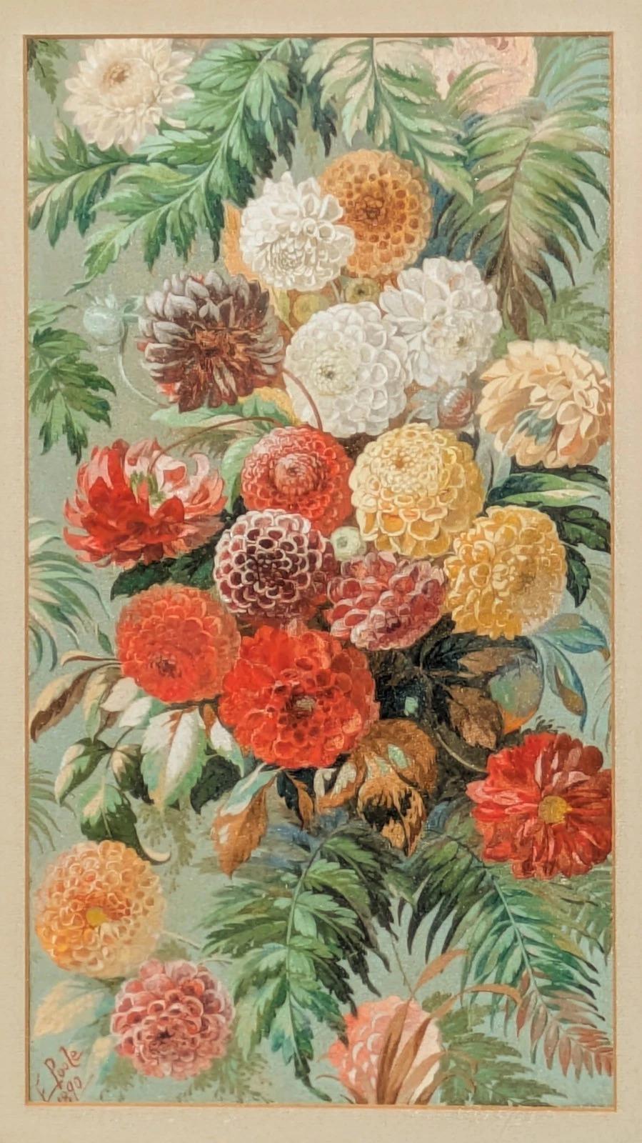 Beautiful Gouache Watercolour Painting of Dahlias E. Poole 1890 (1 of 5) Beautiful Gouache Watercolour Painting of Dahlias E. Poole 1890 (1 of 5)