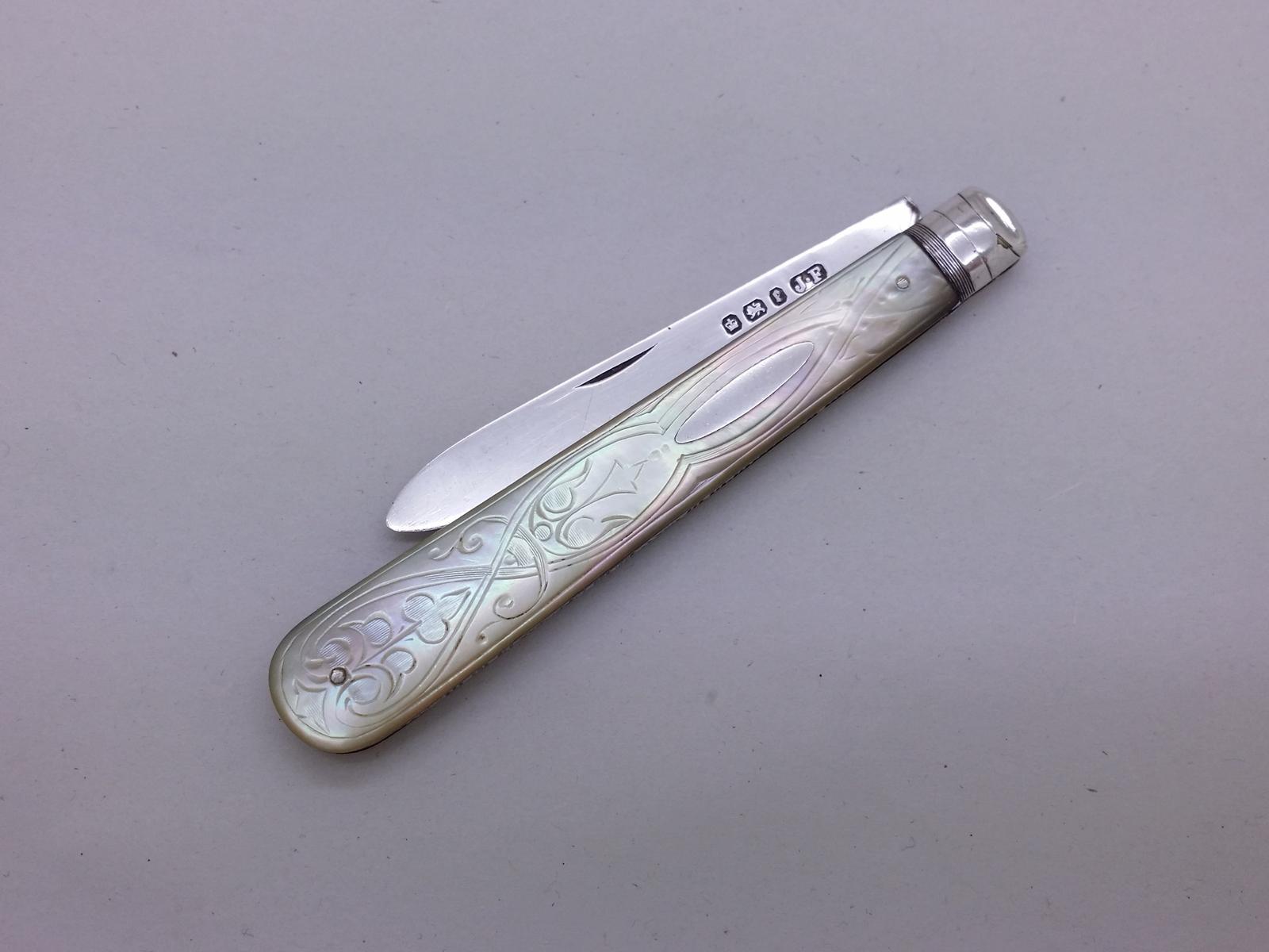Victorian 1897 Sterling Silver & Mother of Pearl Fruit Knife Hallmarked Sheffield (1 of 8)