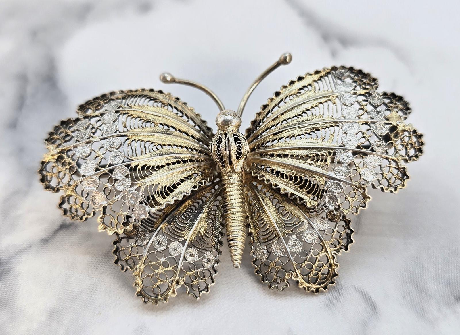 Superb Silver Gilt Filigree Butterfly Brooch c.1930 (1 of 10) Superb Silver Gilt Filigree Butterfly Brooch c.1930 (1 of 10)